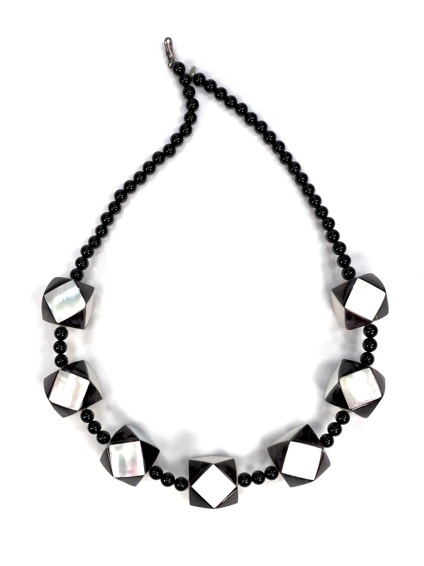Mother of Pearl and Black Lucite Inlay Diamond Cube Necklace - Georgie's NYC -