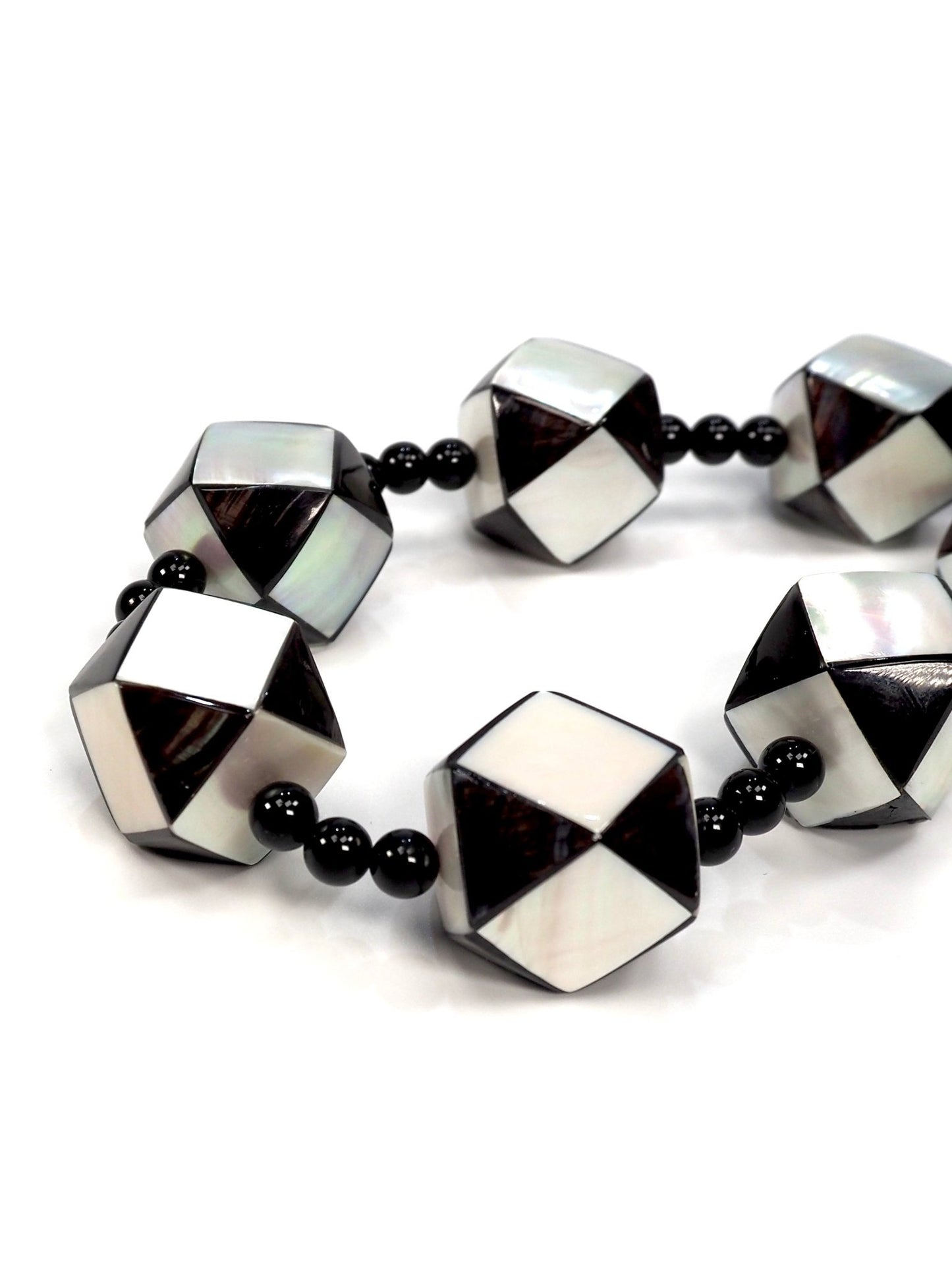 Mother of Pearl and Black Lucite Inlay Diamond Cube Necklace - Georgie's NYC -