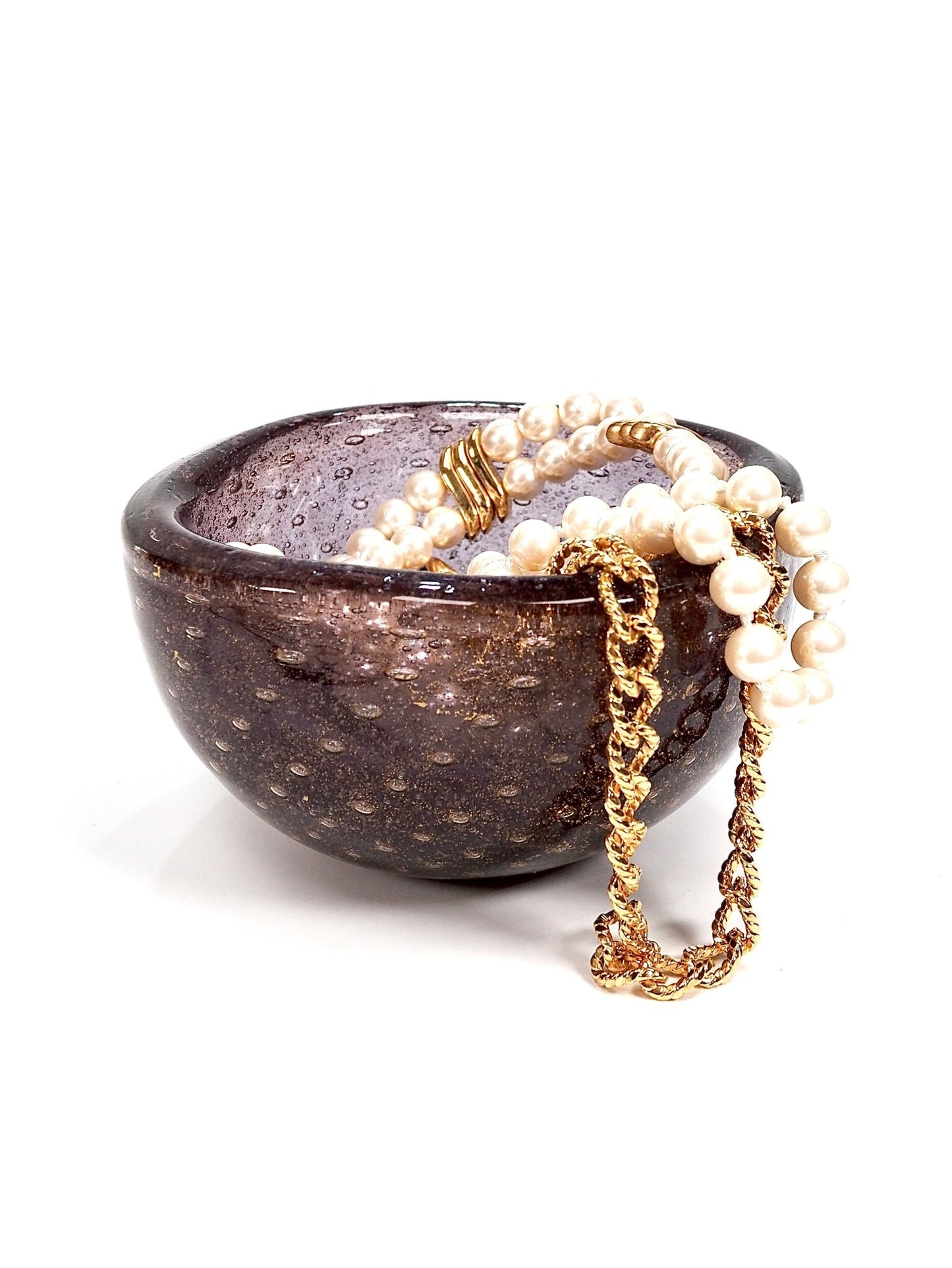 Murano Dotted Purple Glass Bowl with Gold Flecks - Georgie's NYC - Decorative Bowls