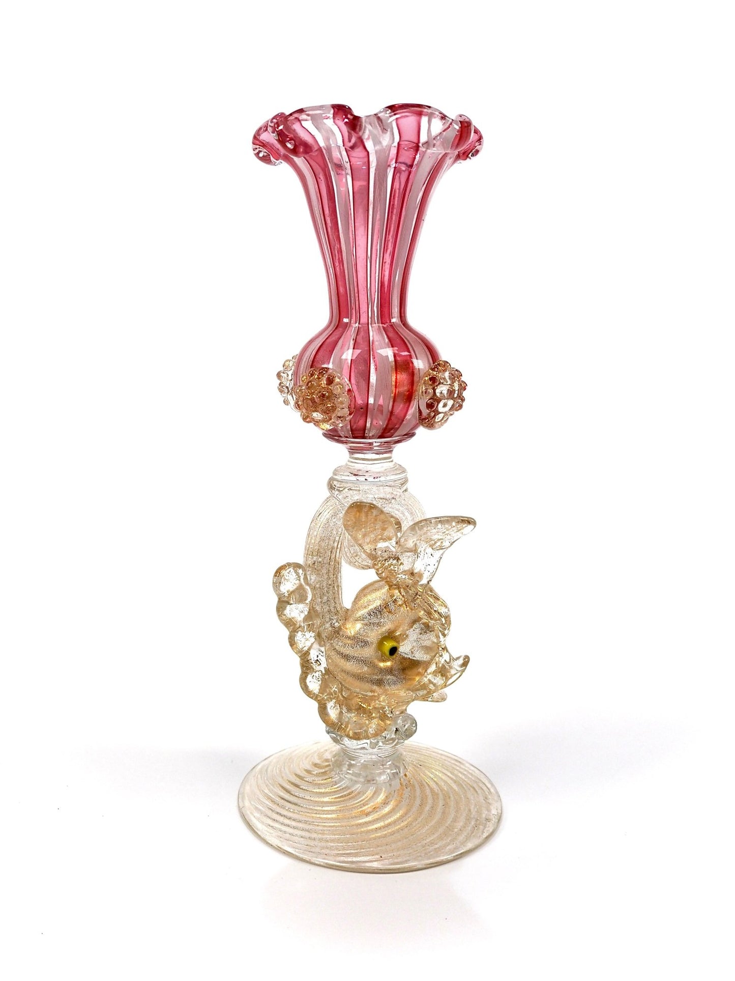 Murano Glass Pink and Gold Dolphin Fish Candlestick Holders - Georgie's NYC - Candle Holders