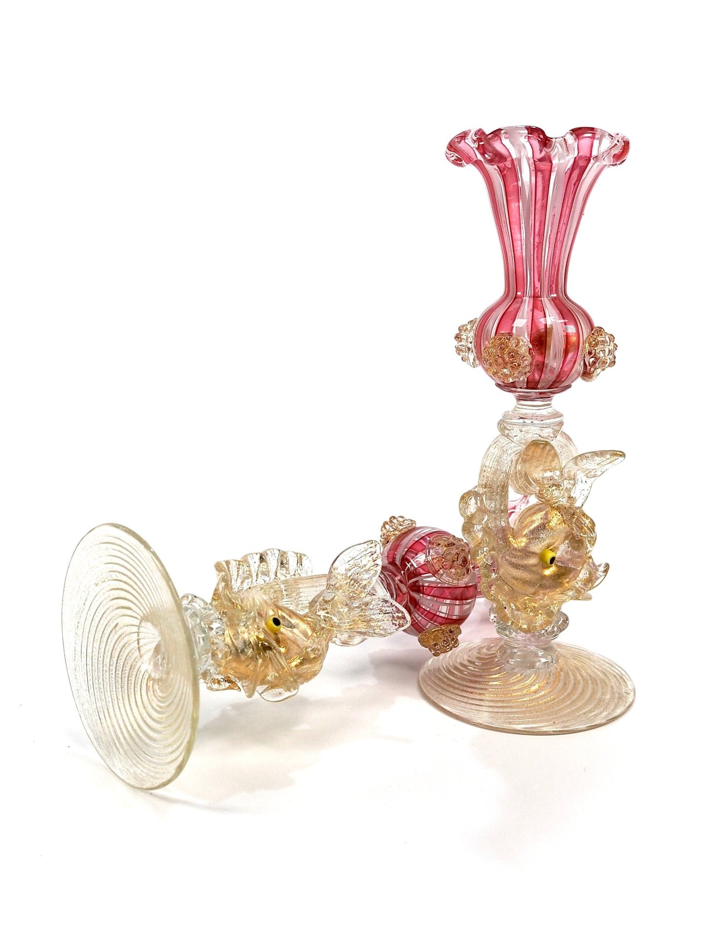 Murano Glass Pink and Gold Dolphin Fish Candlestick Holders - Georgie's NYC - Candle Holders