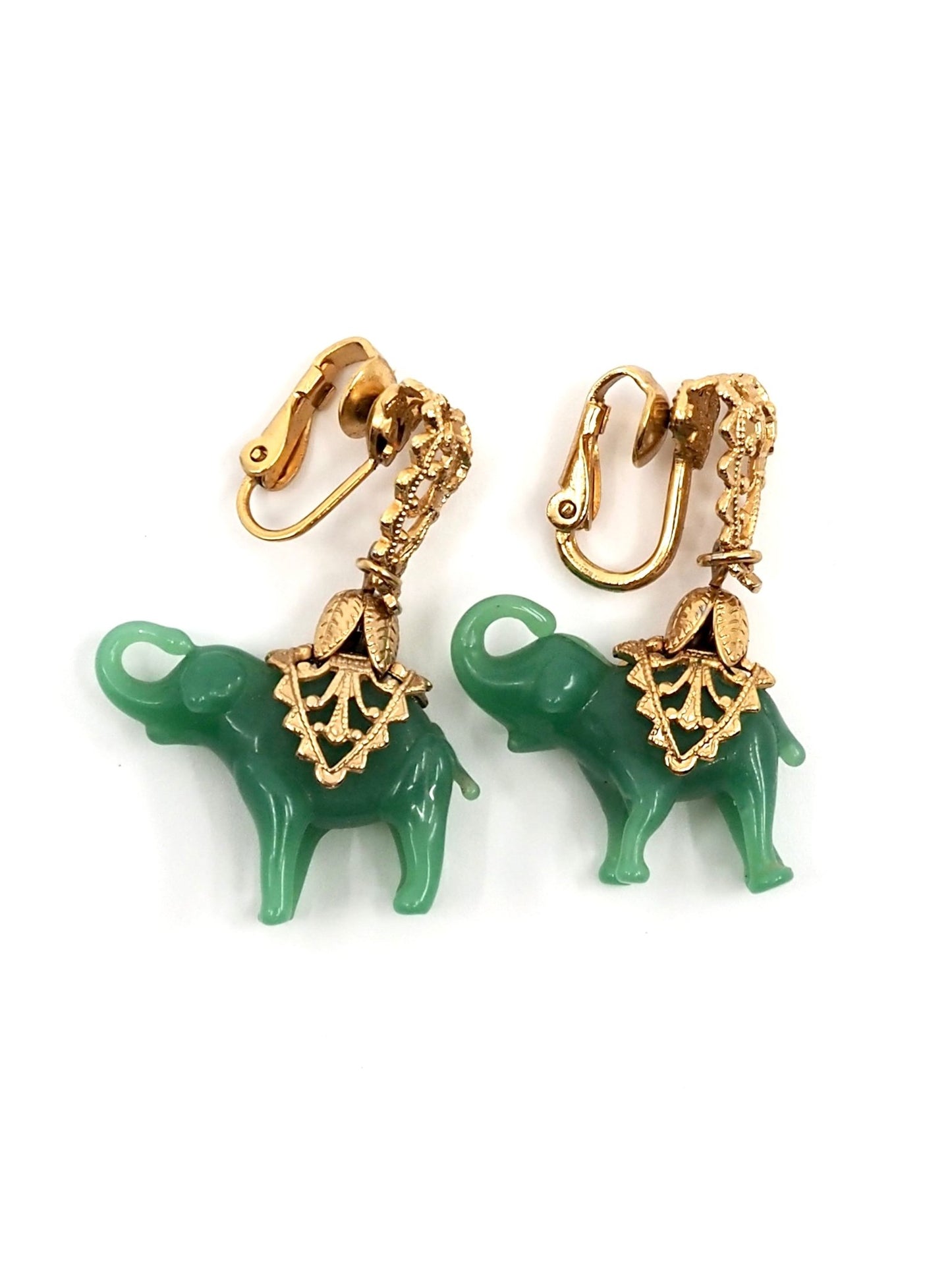 Napier Gold and Green Glass Elephant Earrings - Georgie's NYC - Earrings