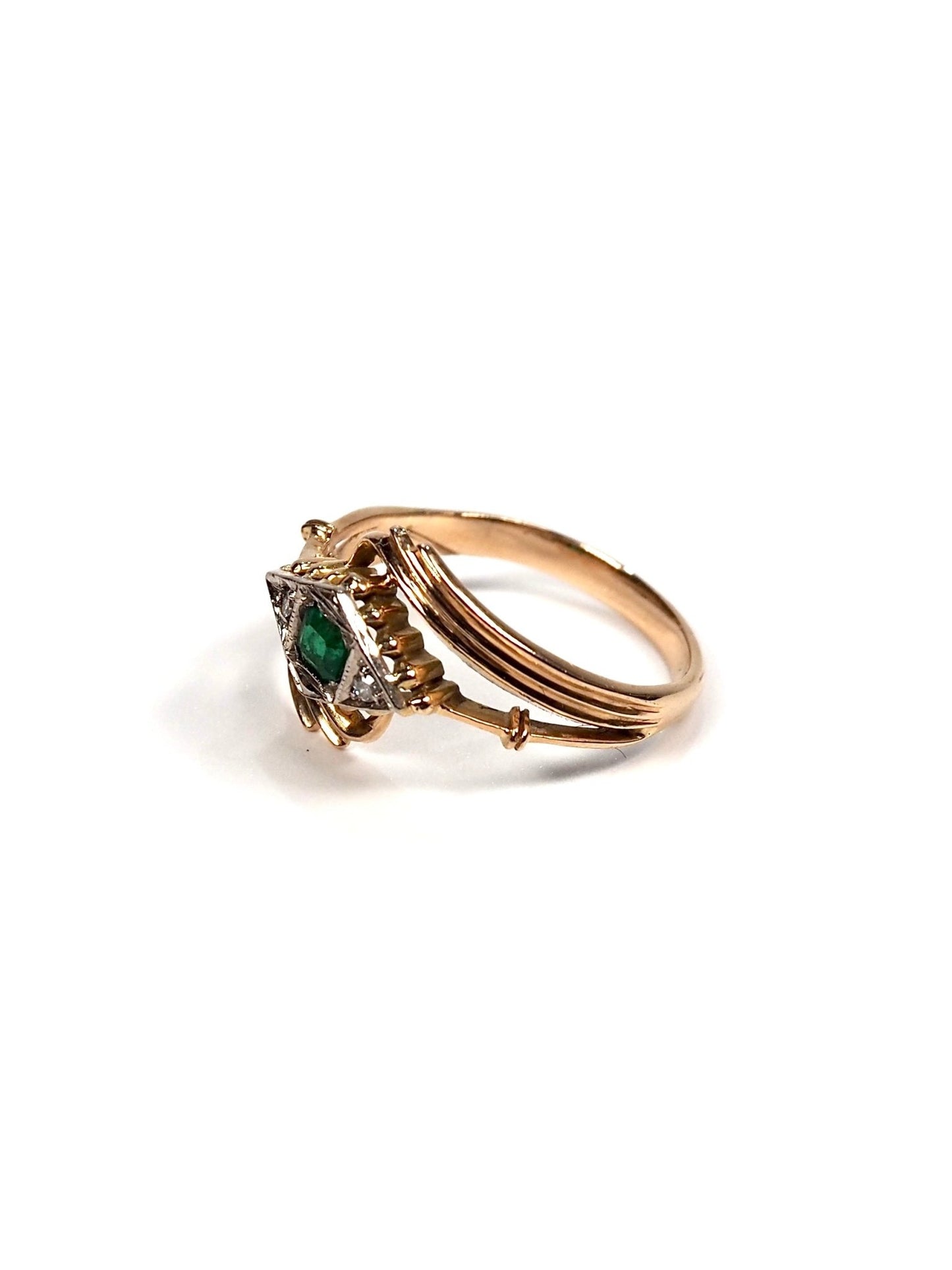 Petite Diamond and Emerald 14K Gold Ring - Georgie's NYC - Rings