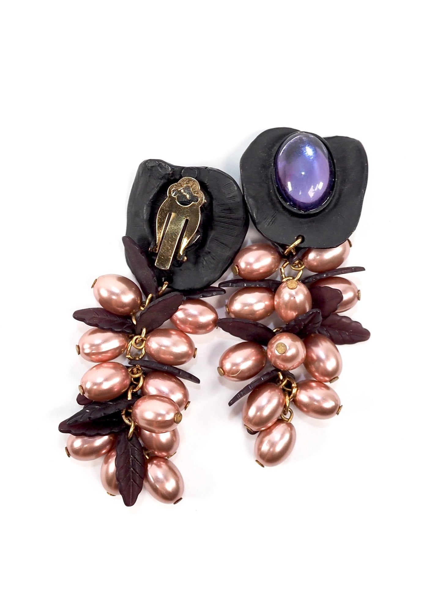 Purple Leaf Beaded Long Dangle Earrings - Georgie's NYC - Earrings