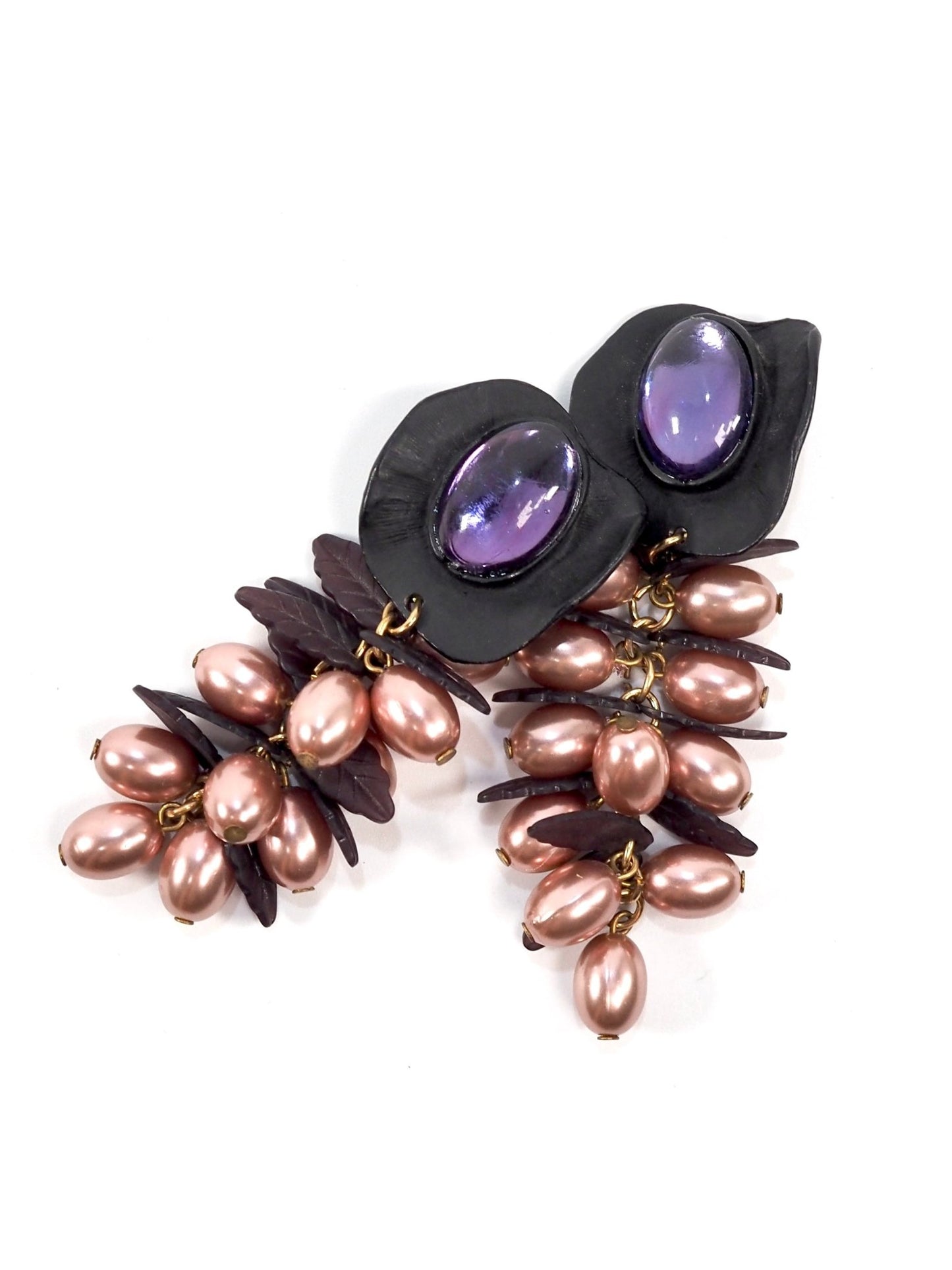 Purple Leaf Beaded Long Dangle Earrings - Georgie's NYC - Earrings
