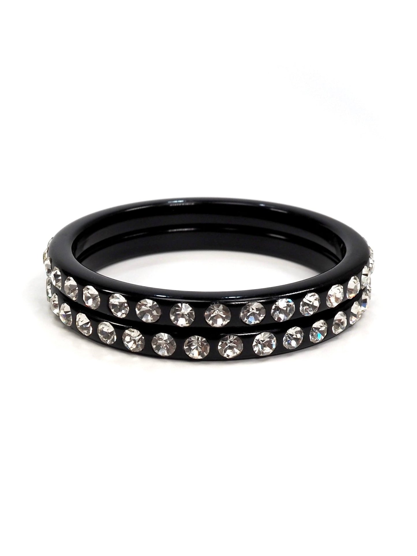 Rhinestone and Black Bakelite Narrow Bangles - Georgie's NYC - Bracelets