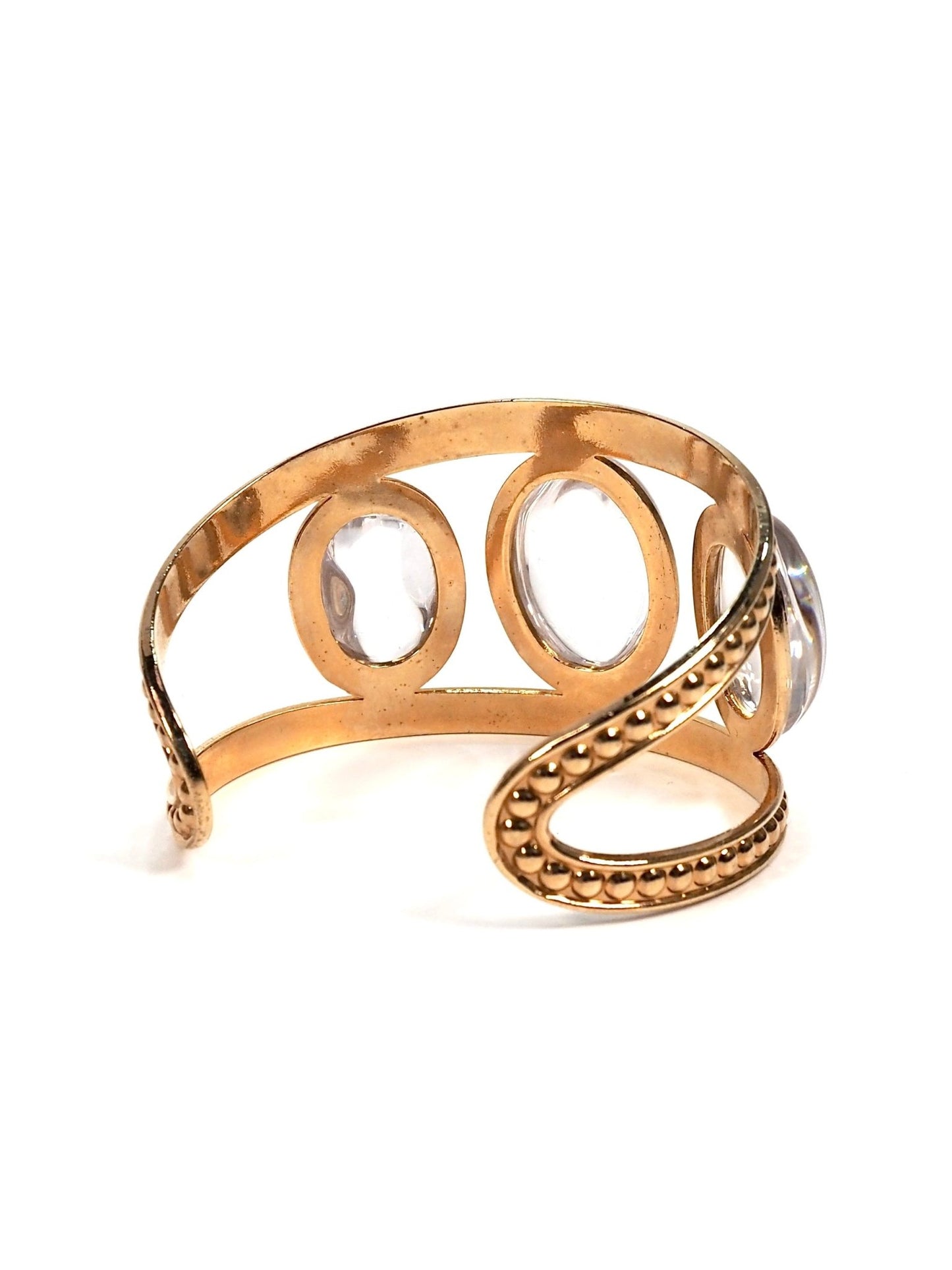 Rosey Gold Three Stone Clear Quartz Cuff Bracelet - Georgie's NYC - Bracelets