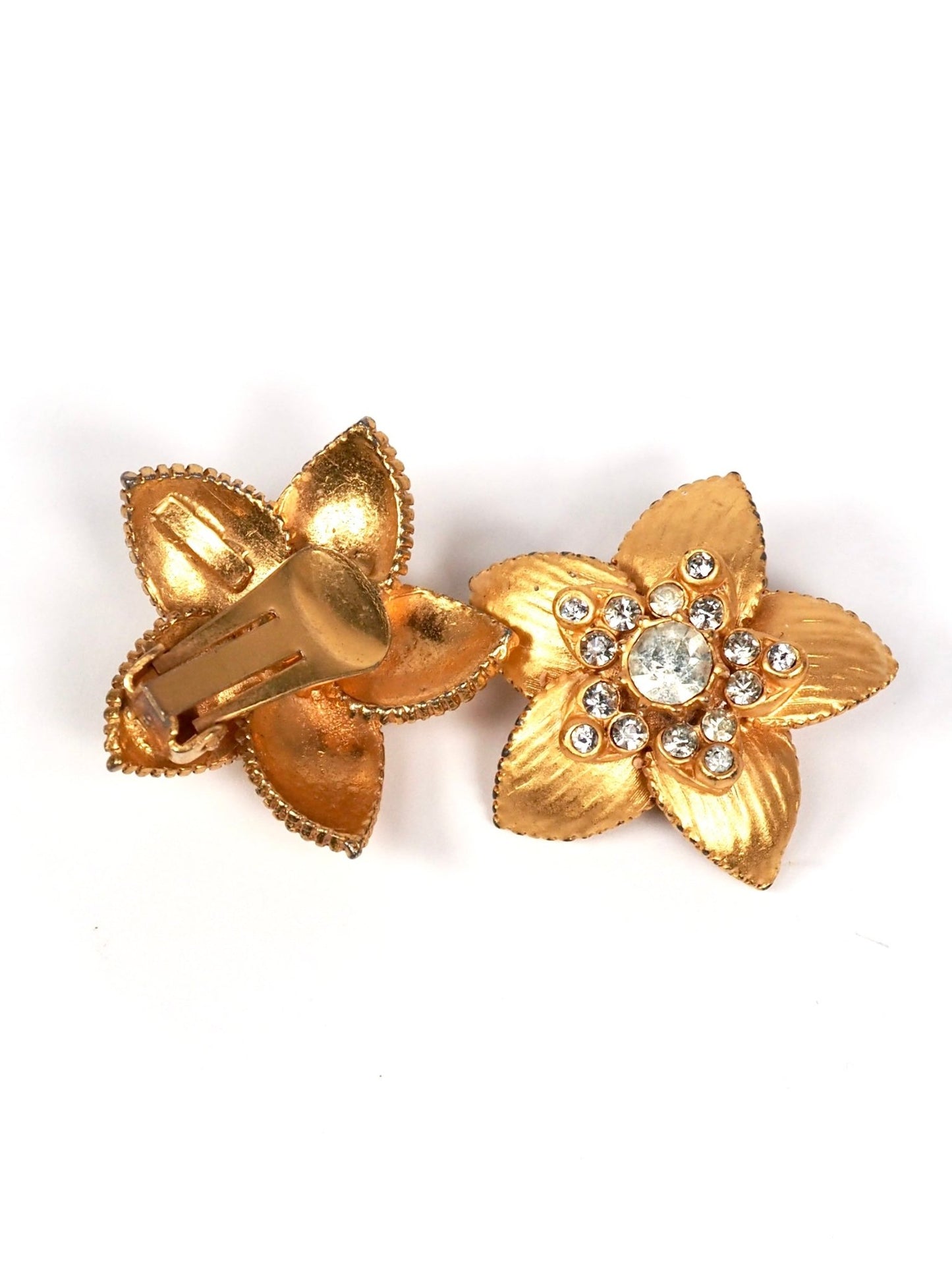 Satin Gold Jeweled Flower Earrings - Georgie's NYC - Earrings