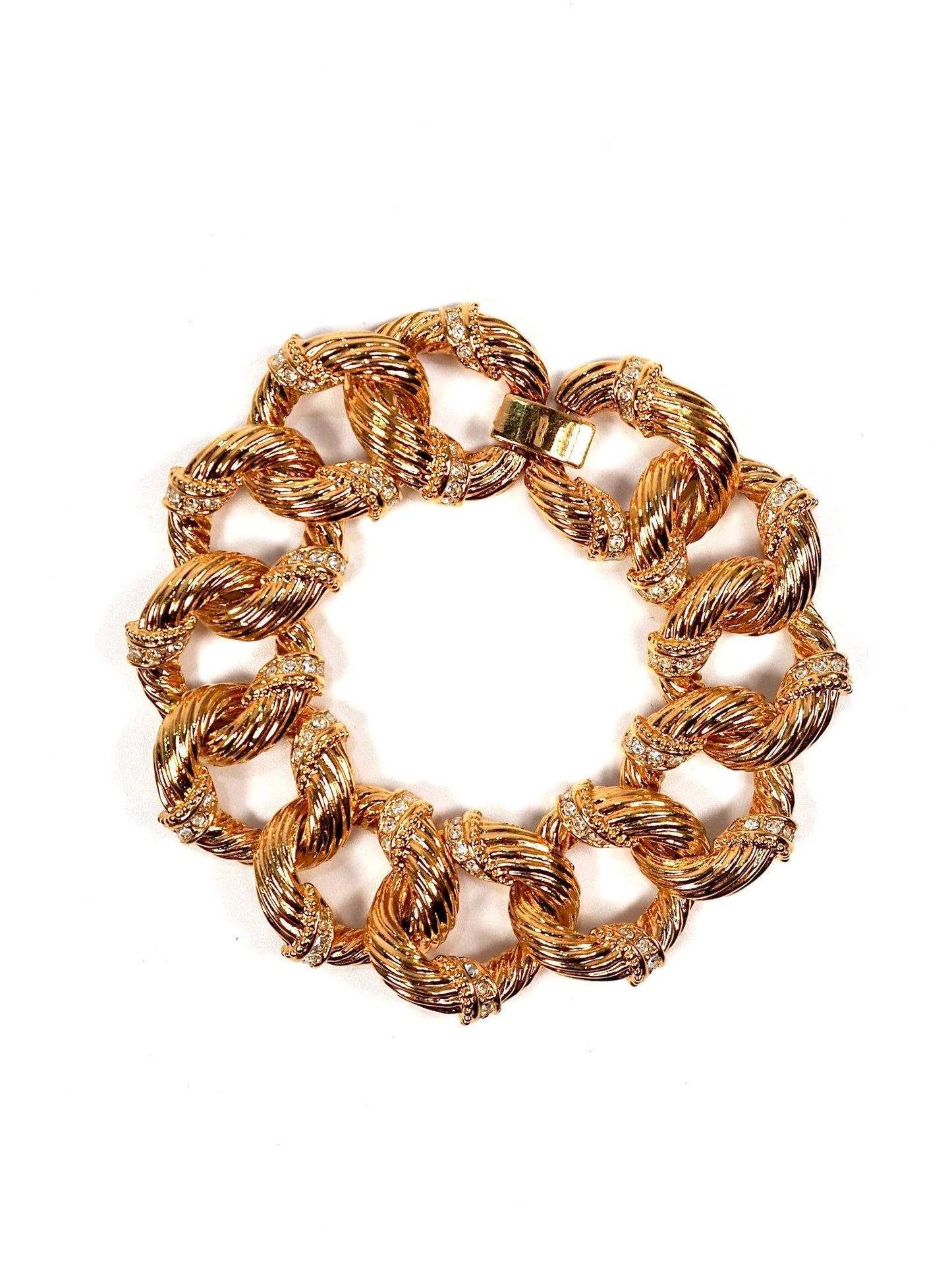 Textured Gold Rhinestone Link Bracelet - Georgie's NYC - Bracelets