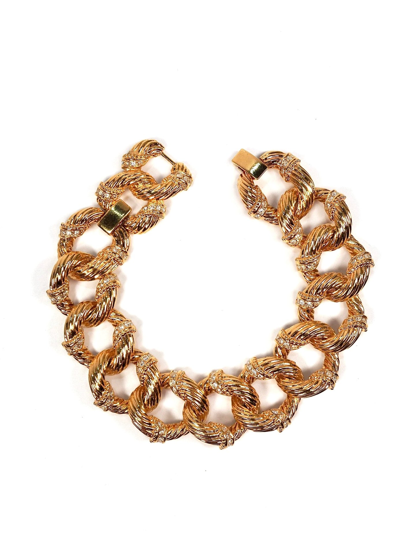 Textured Gold Rhinestone Link Bracelet - Georgie's NYC - Bracelets