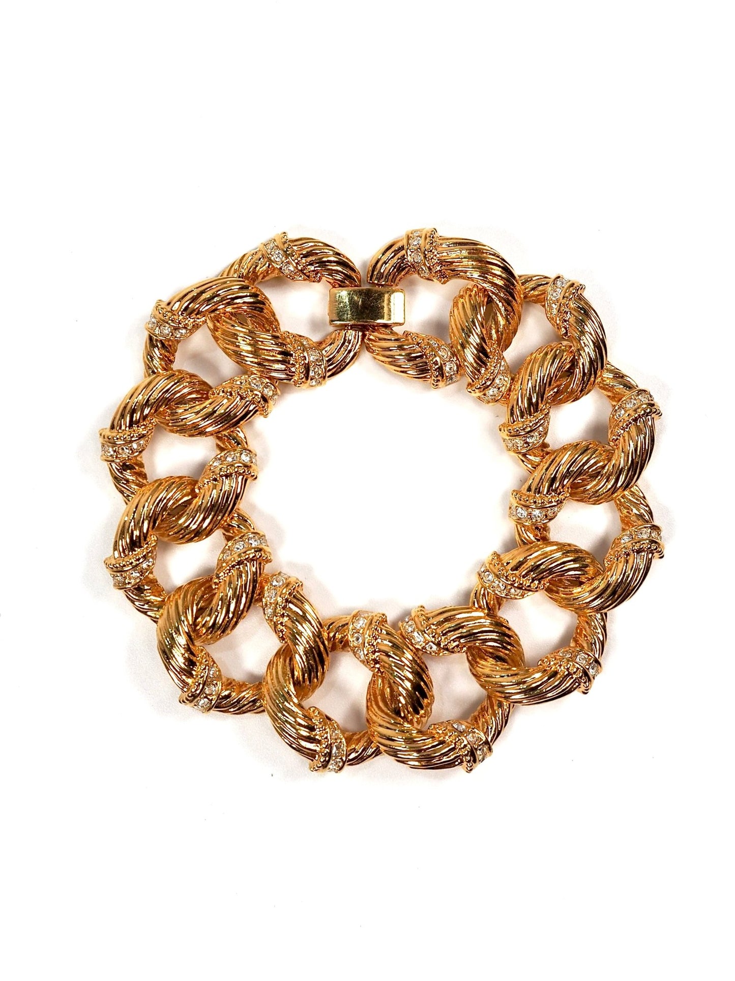 Textured Gold Rhinestone Link Bracelet - Georgie's NYC - Bracelets