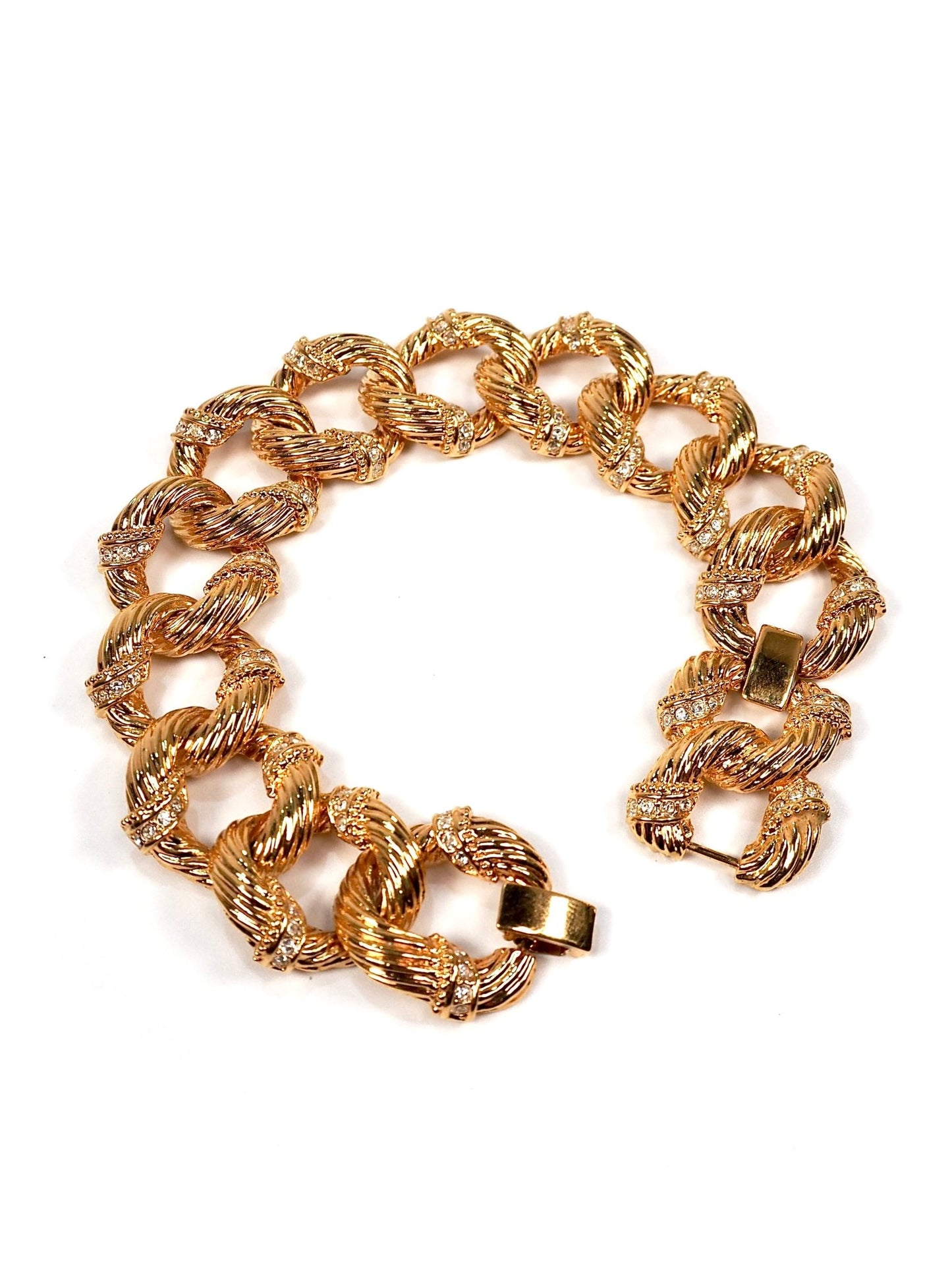 Textured Gold Rhinestone Link Bracelet - Georgie's NYC - Bracelets
