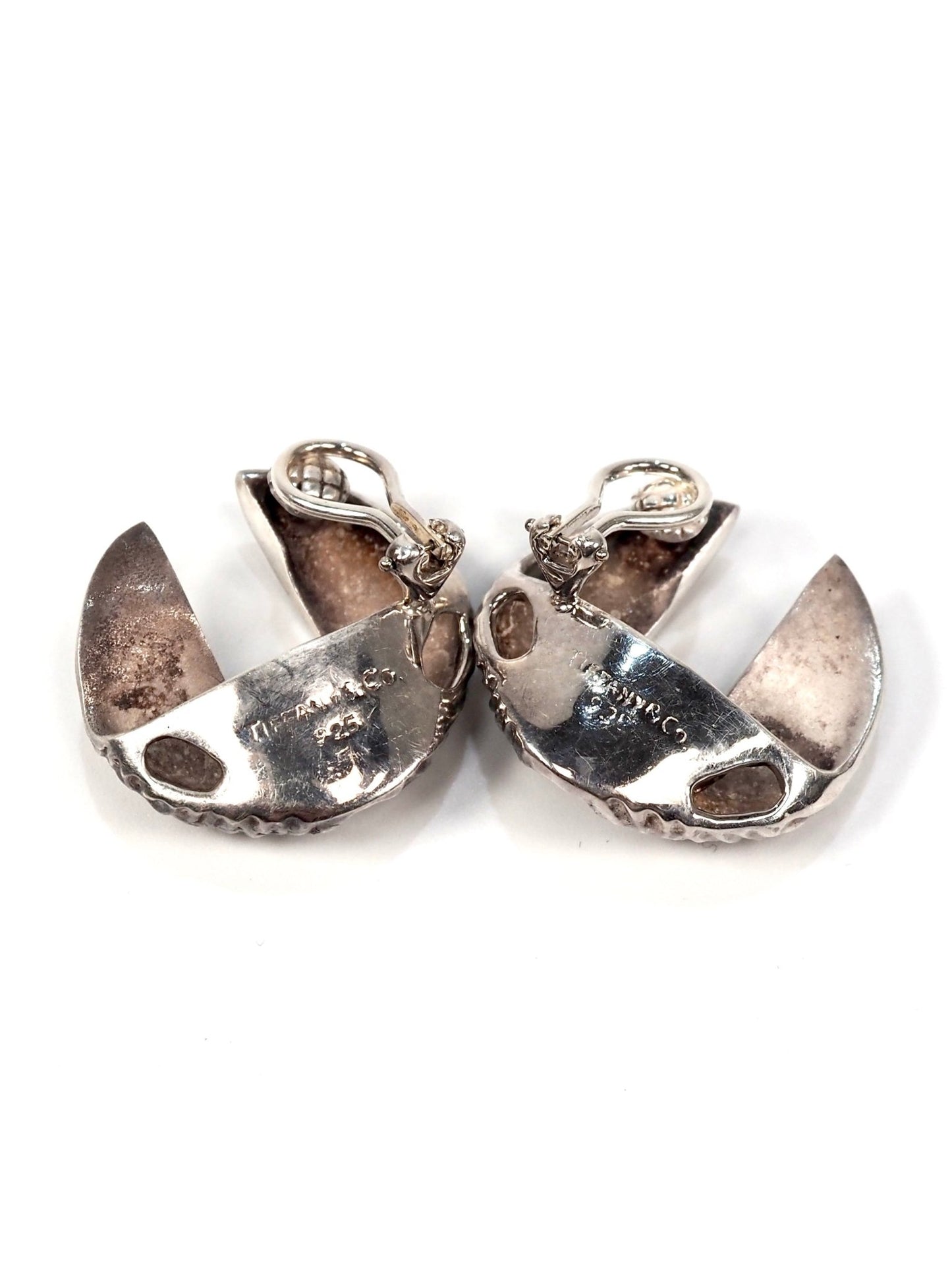 Tiffany and Co. Sterling Silver Textured Half Crescent Earrings - Georgie's NYC - Earrings