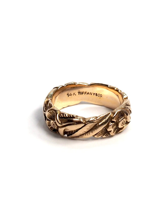 Tiffany & Co. 14K Gold Detailed Flower Carved Ring - Georgie's NYC - Rings