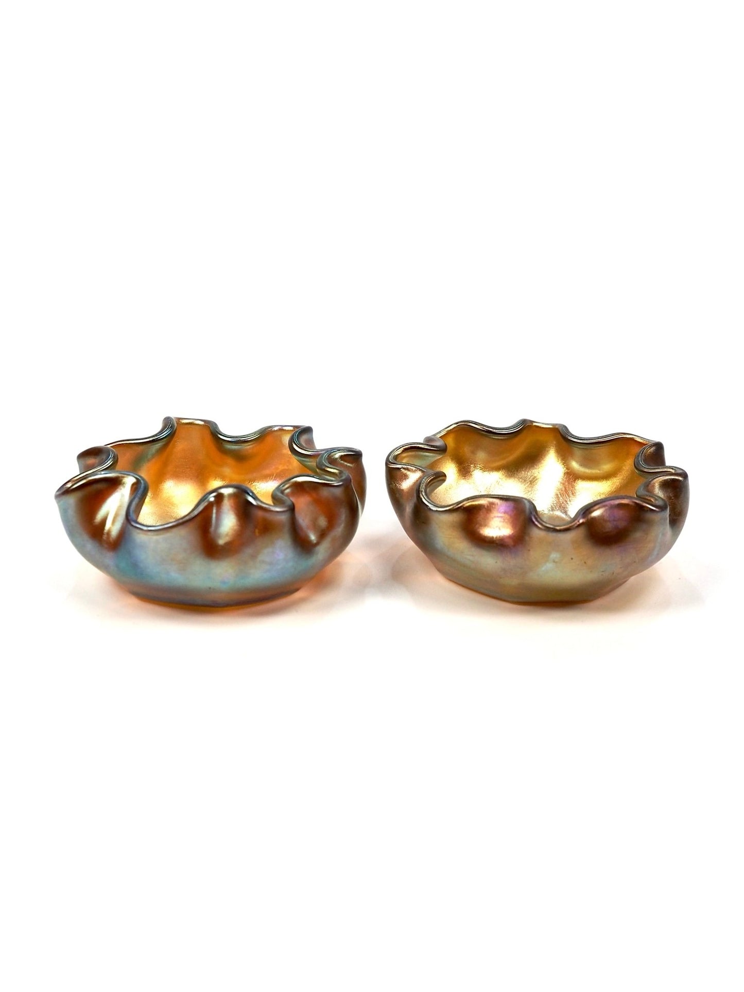 Tiffany Favrile Iridescent Ruffled Salt Cellars, Set of 2 - Georgie's NYC - Decorative Bowls