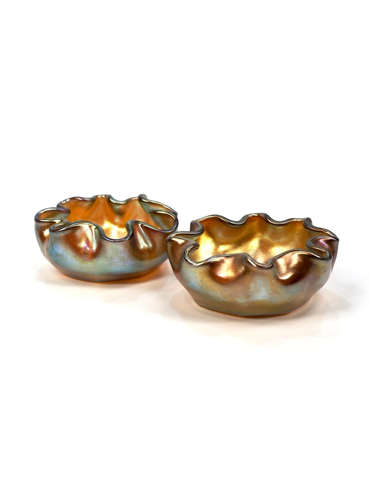 Tiffany Favrile Iridescent Ruffled Salt Cellars, Set of 2 - Georgie's NYC - Decorative Bowls