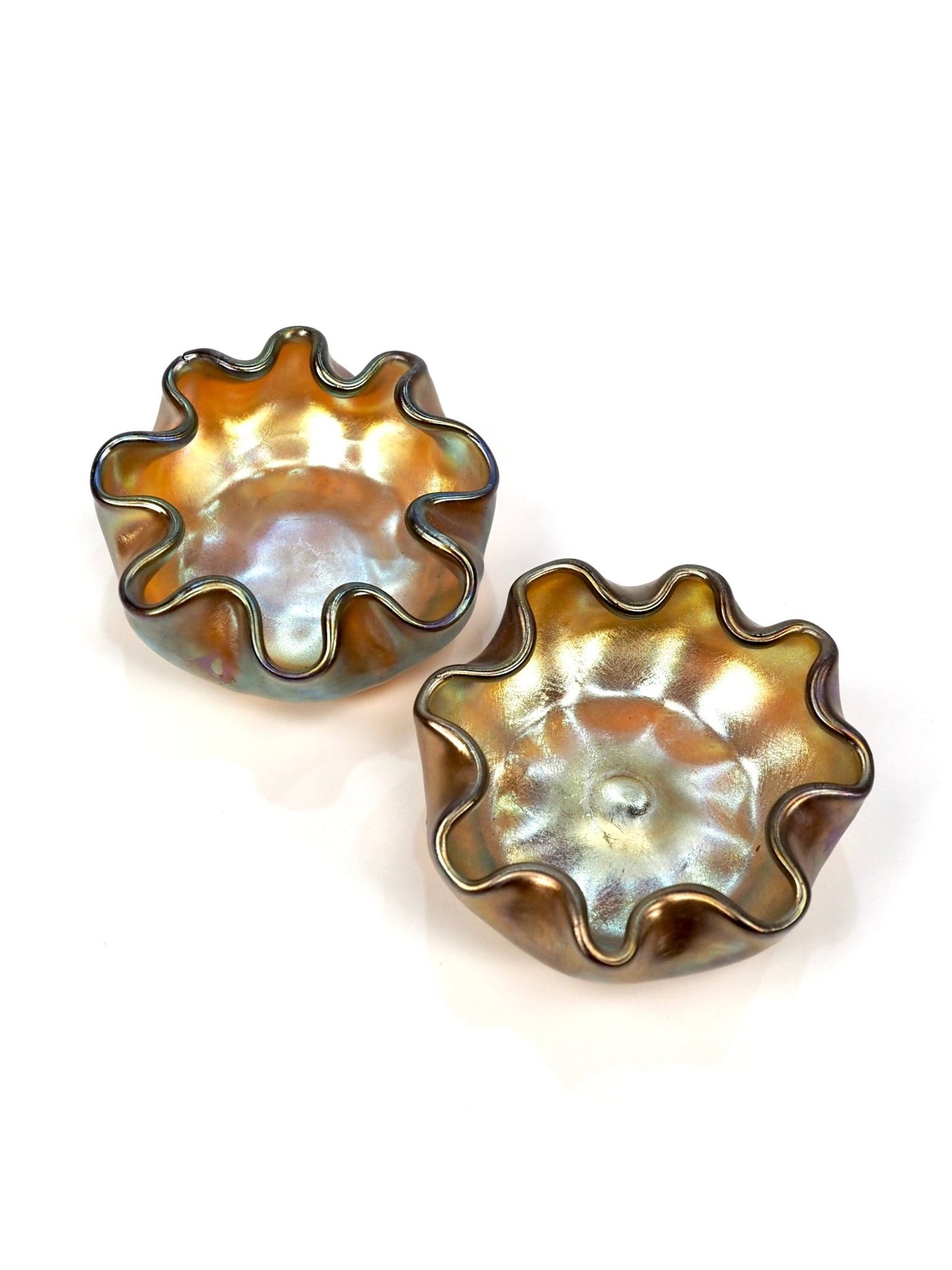 Tiffany Favrile Iridescent Ruffled Salt Cellars, Set of 2 - Georgie's NYC - Decorative Bowls