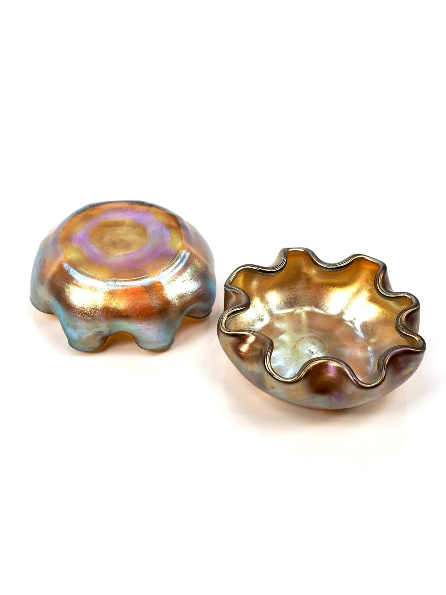 Tiffany Favrile Iridescent Ruffled Salt Cellars, Set of 2 - Georgie's NYC - Decorative Bowls