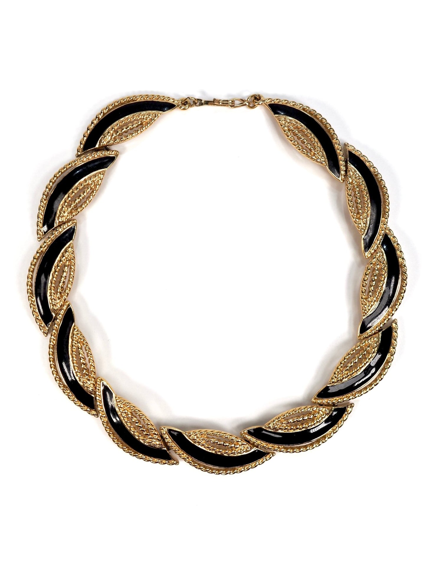 Trifari Gold and Black Enamel Abstract Leaf Collar Necklace - Georgie's NYC - Necklaces