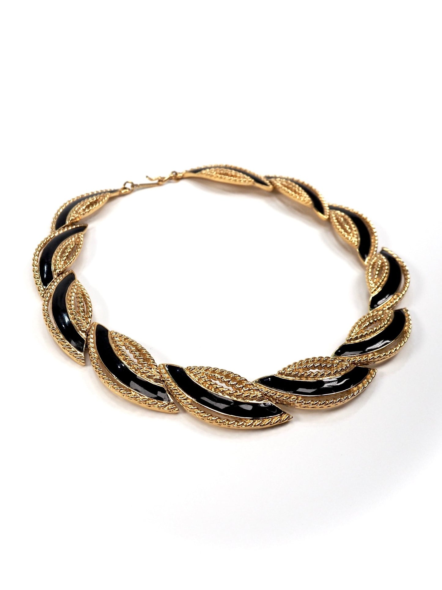 Trifari Gold and Black Enamel Abstract Leaf Collar Necklace - Georgie's NYC - Necklaces