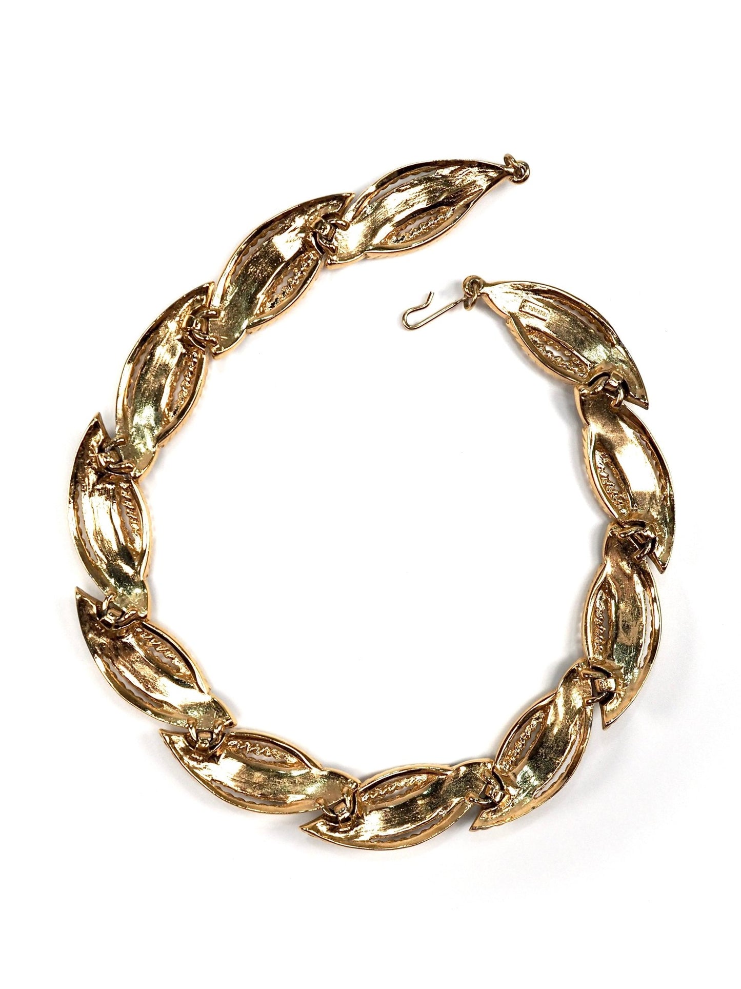 Trifari Gold and Black Enamel Abstract Leaf Collar Necklace - Georgie's NYC - Necklaces