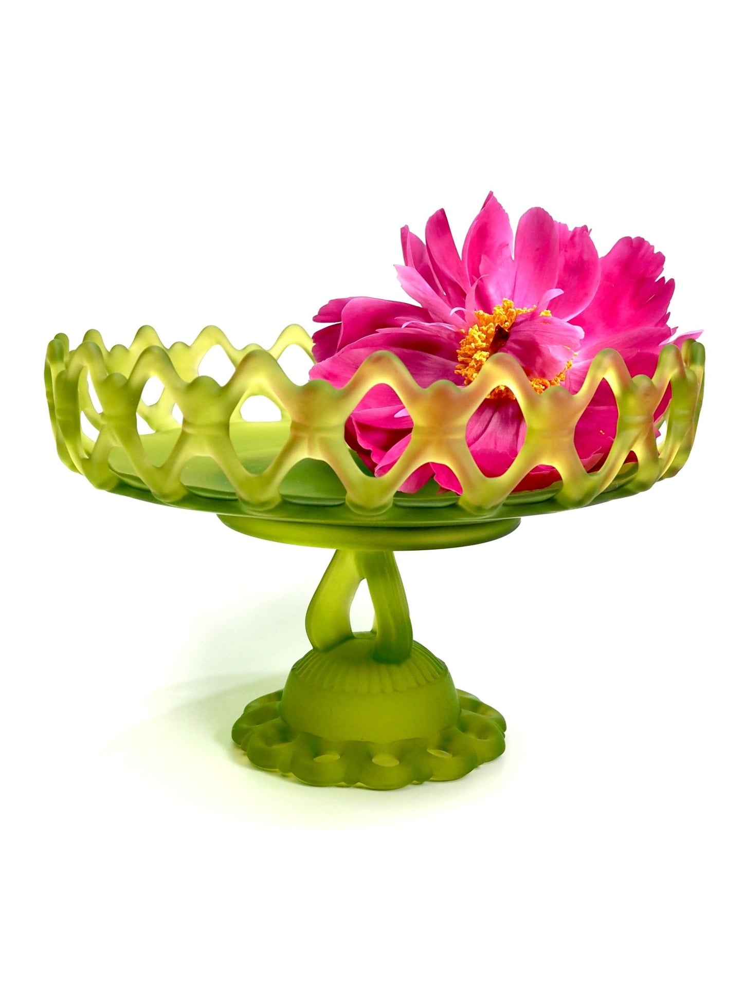 Westmoreland Green Soft Mist Satin Glass Laced Edge Pedestal Bowl - Georgie's NYC - Decorative Bowls