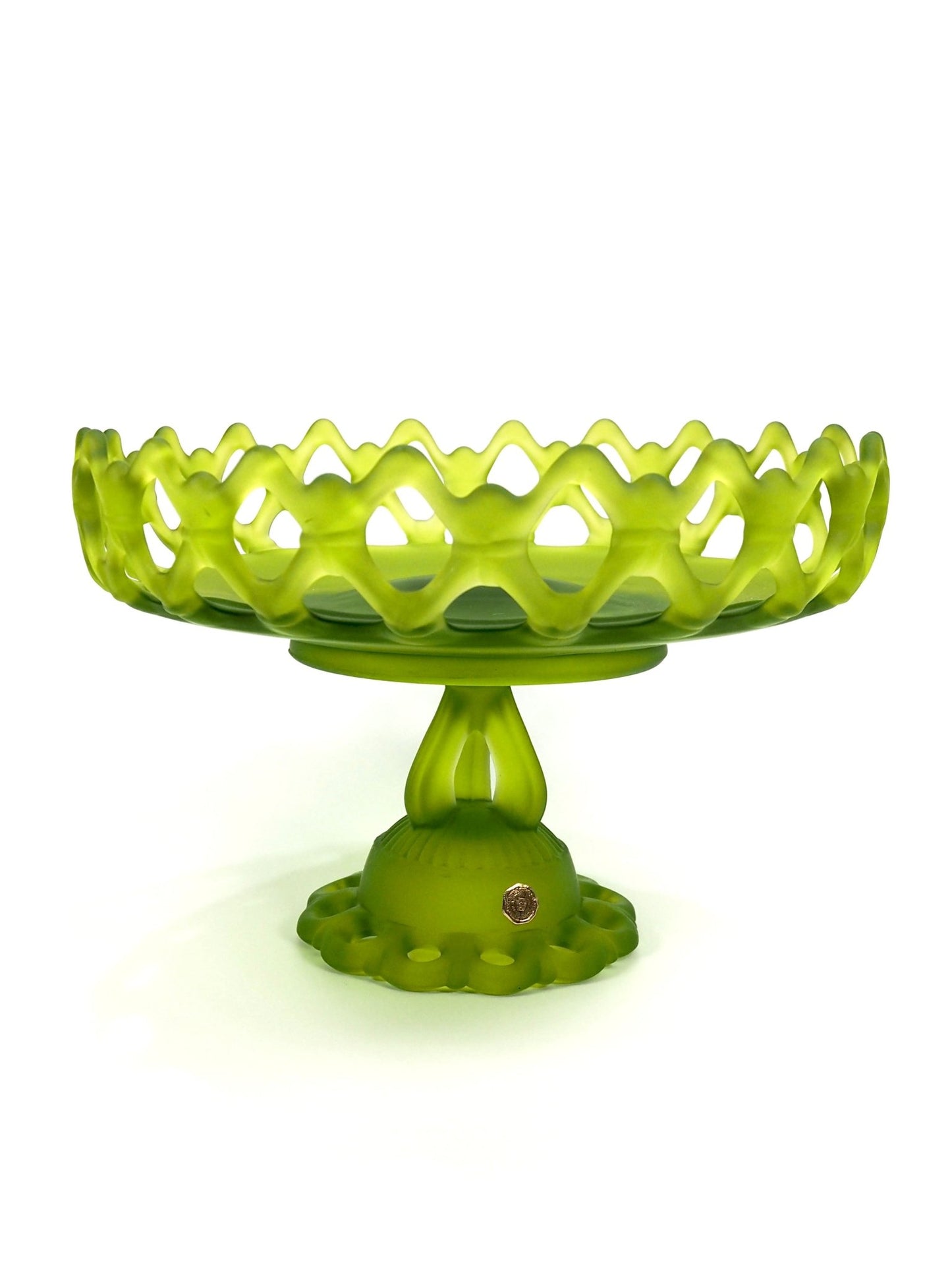 Westmoreland Green Soft Mist Satin Glass Laced Edge Pedestal Bowl - Georgie's NYC - Decorative Bowls