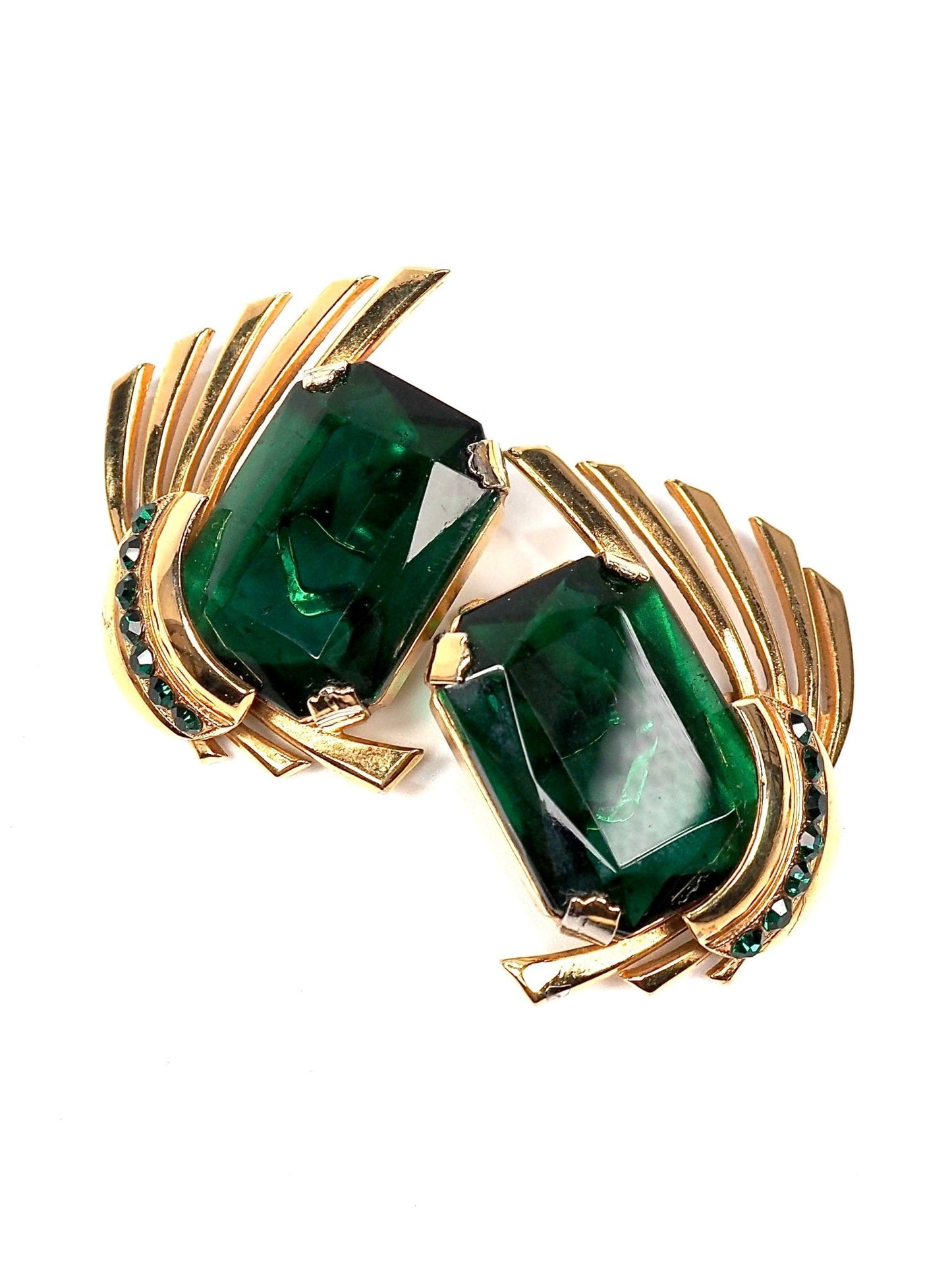 Zoe Coste Emerald Green Gold Fanned Earrings - Georgie's NYC - Earrings