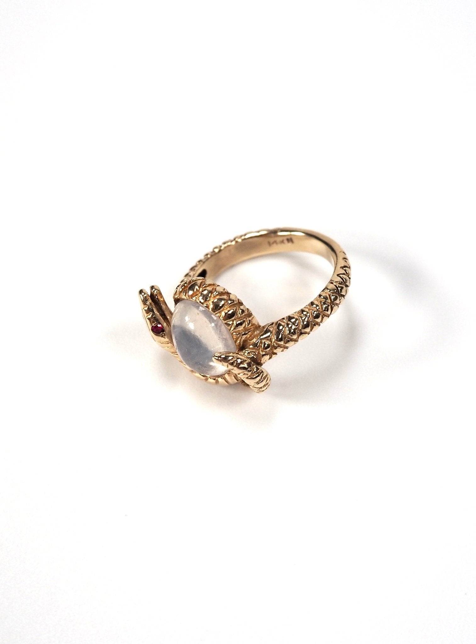 14K Yellow Gold Moonstone Ruby Eyed Snake Ring - Georgie's NYC - Rings