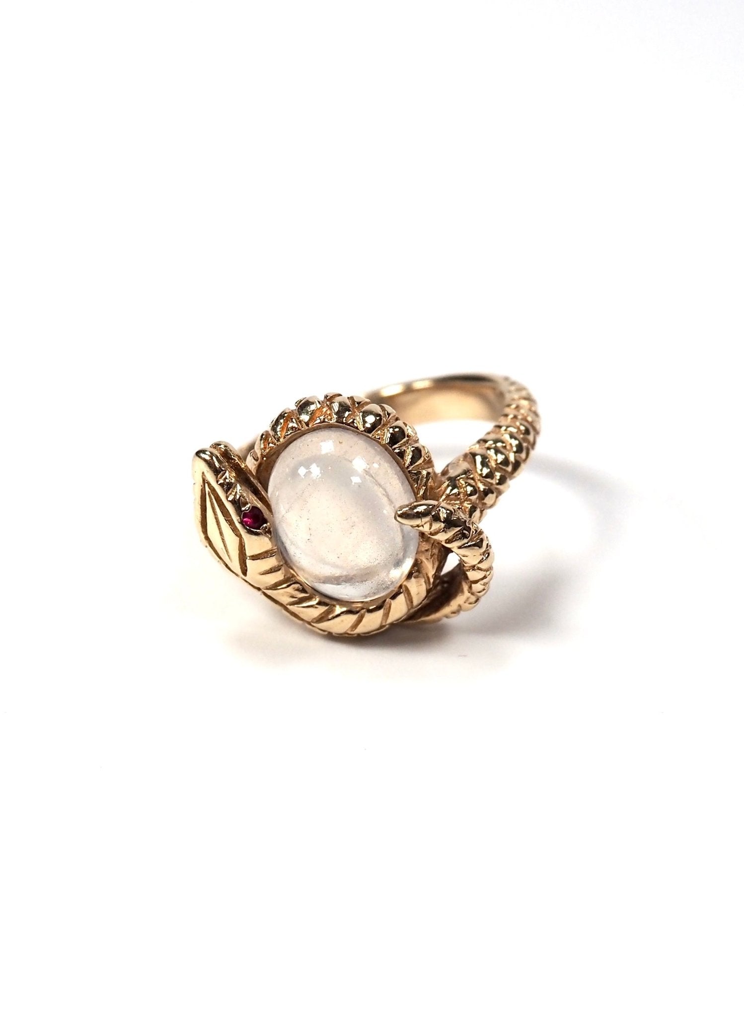 14K Yellow Gold Moonstone Ruby Eyed Snake Ring - Georgie's NYC - Rings