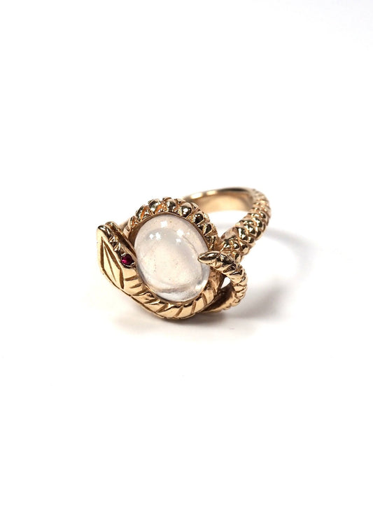 14K Yellow Gold Moonstone Ruby Eyed Snake Ring - Georgie's NYC - Rings