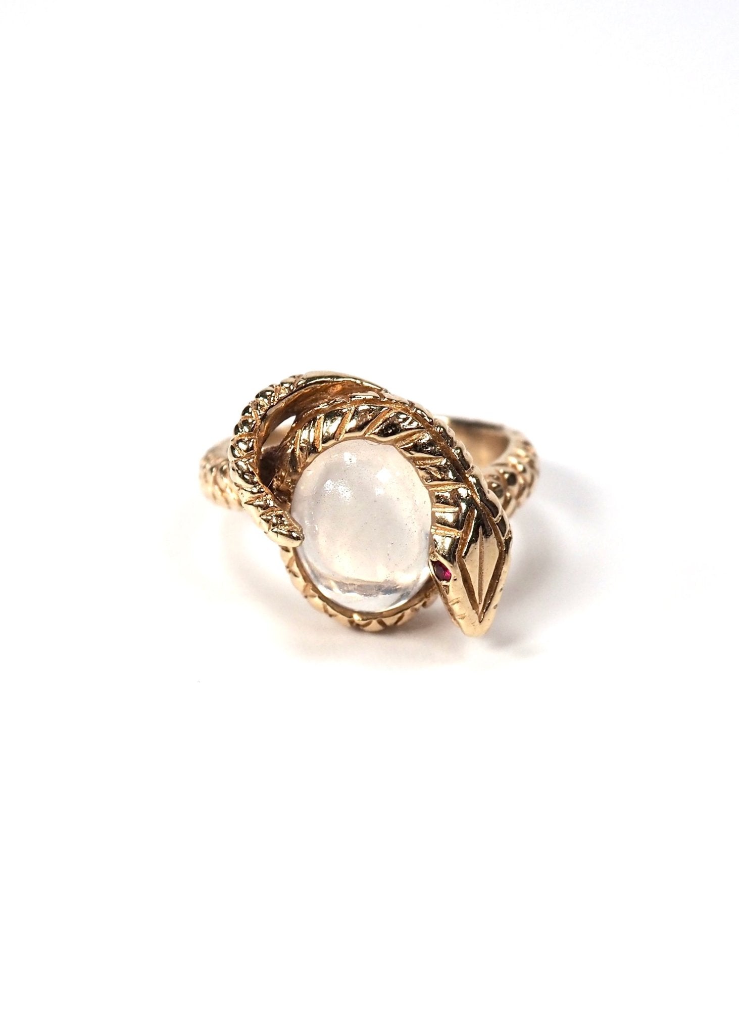 14K Yellow Gold Moonstone Ruby Eyed Snake Ring - Georgie's NYC - Rings