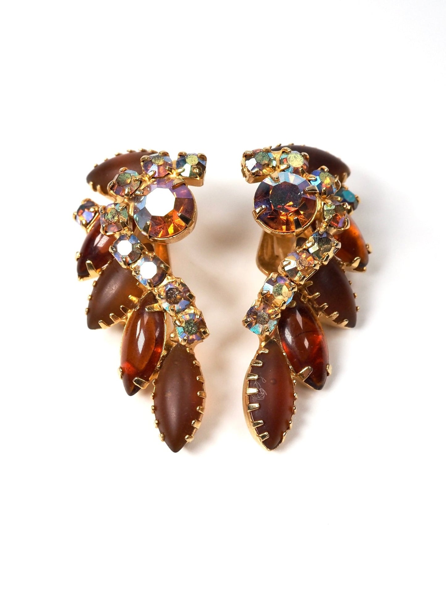 Amber Topaz Iridescent Rhinestone Large Crawler Earrings - Georgie's NYC - Earrings