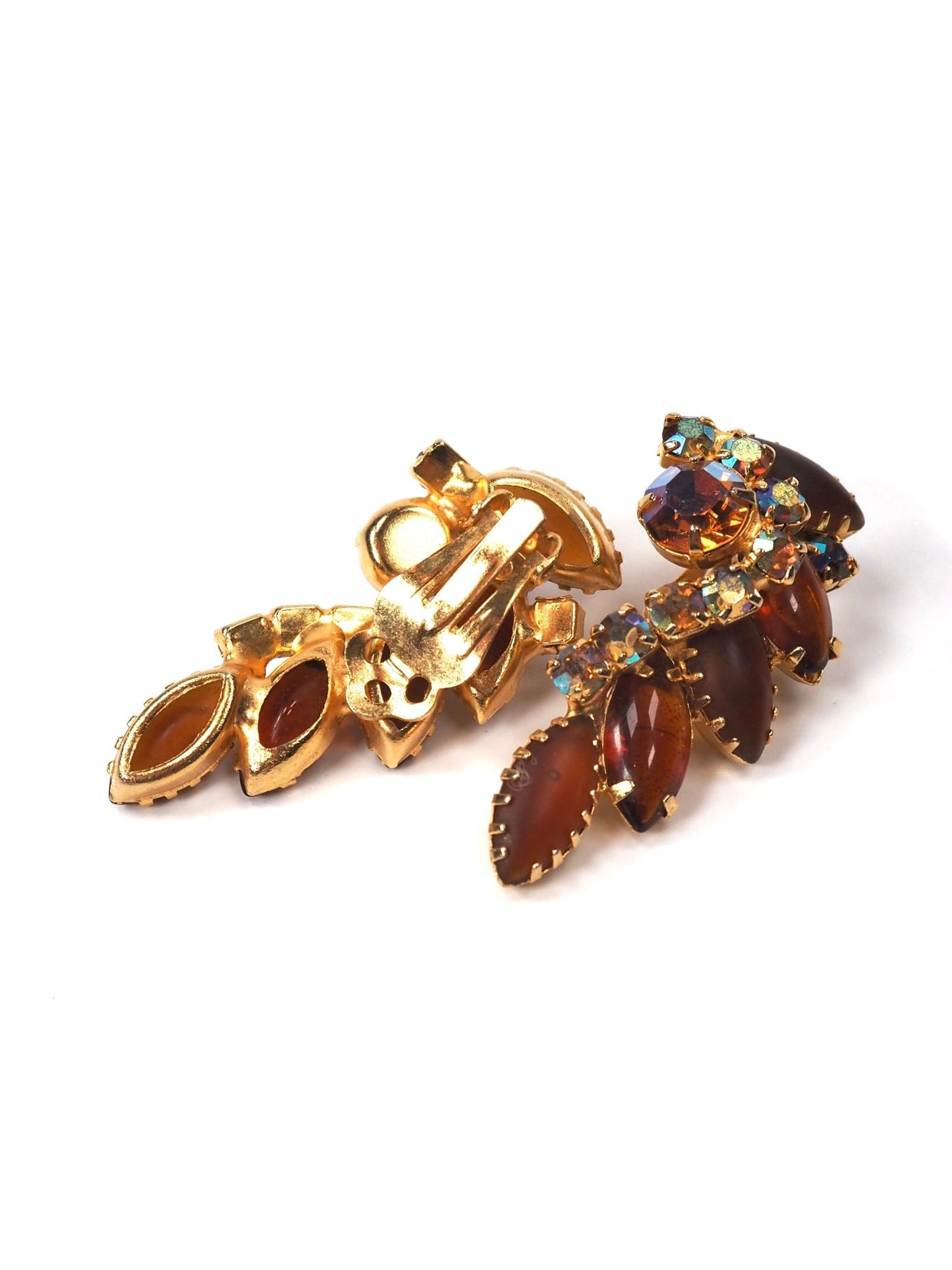 Amber Topaz Iridescent Rhinestone Large Crawler Earrings - Georgie's NYC - Earrings