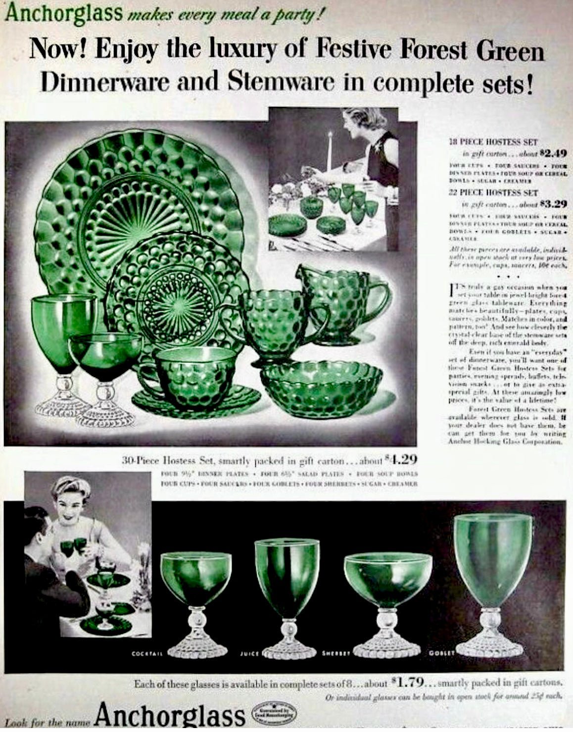 Anchor Hocking Festive Forest Green Goblet Drinking Glasses - Georgie's NYC - Drinkware