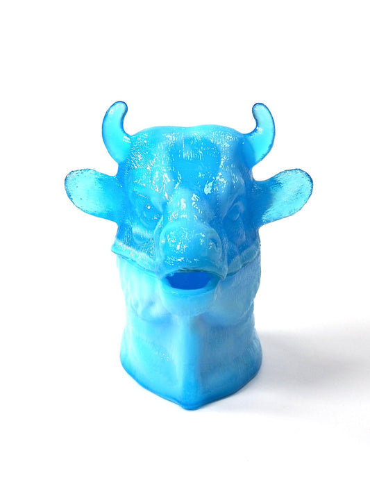 Atterbury Blue Opalescent Bull's Head Mustard Jar - Georgie's NYC - Decorative Jars