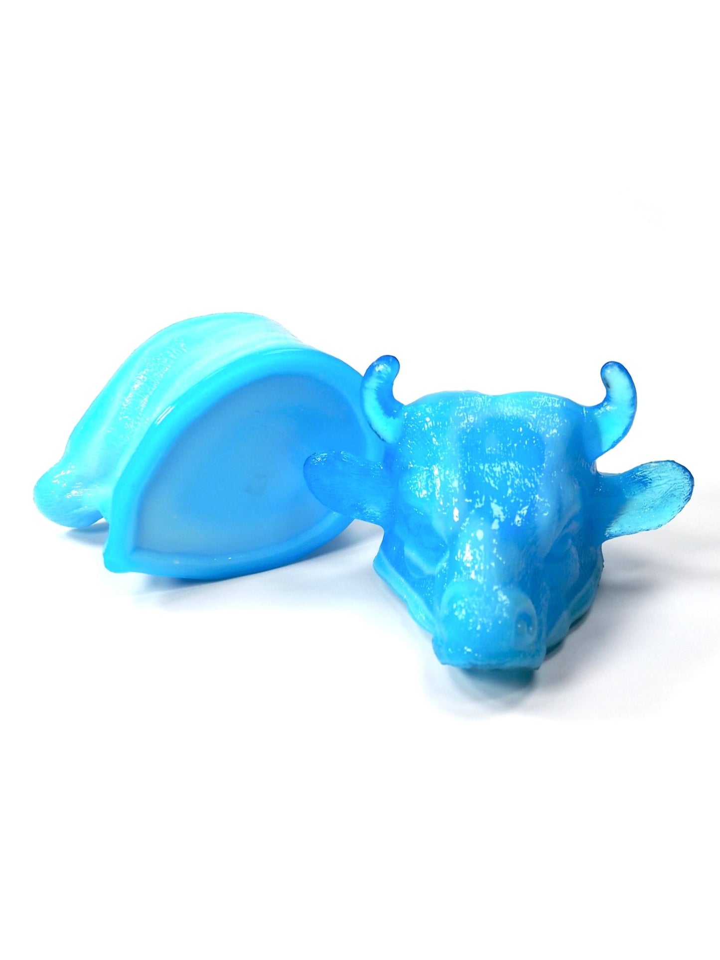 Atterbury Blue Opalescent Bull's Head Mustard Jar - Georgie's NYC - Decorative Jars