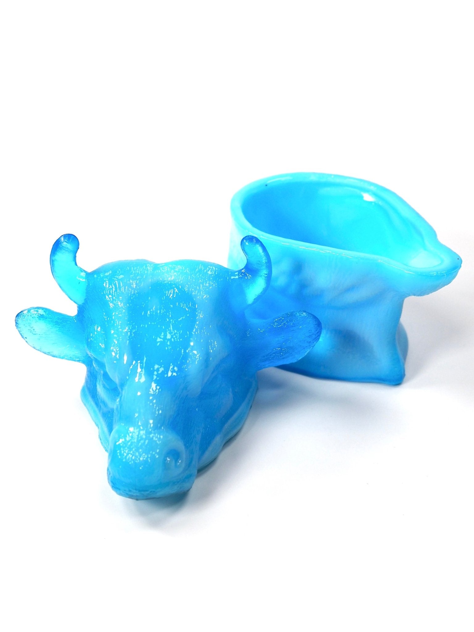 Atterbury Blue Opalescent Bull's Head Mustard Jar - Georgie's NYC - Decorative Jars