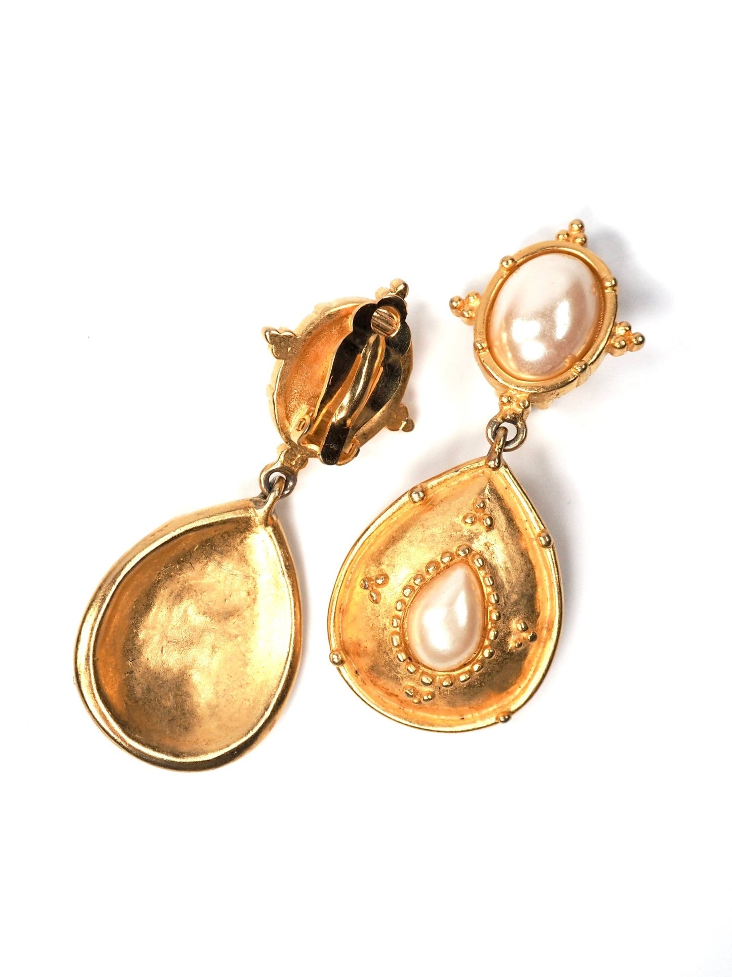 Baroque Matte Gold and Faux Pearl Dangle Earrings - Georgie's NYC - Earrings