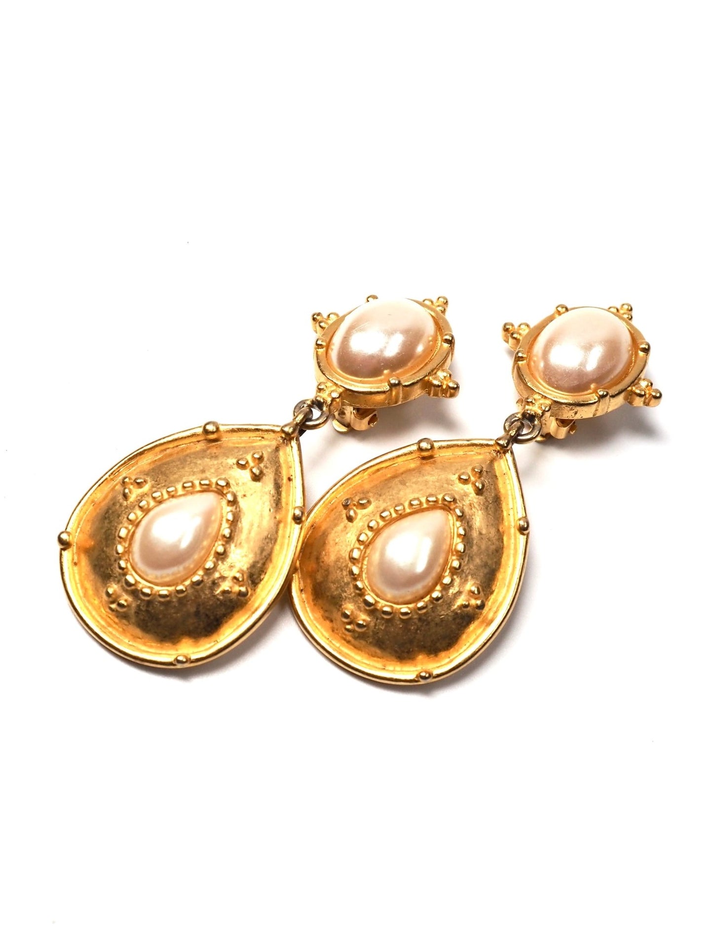 Baroque Matte Gold and Faux Pearl Dangle Earrings - Georgie's NYC - Earrings