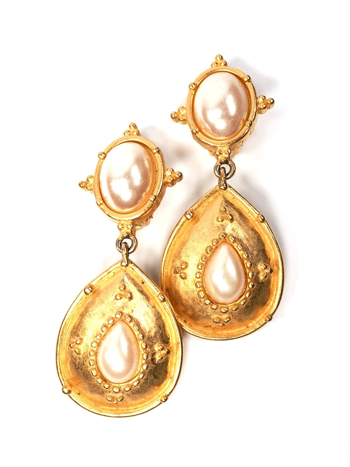 Baroque Matte Gold and Faux Pearl Dangle Earrings - Georgie's NYC - Earrings