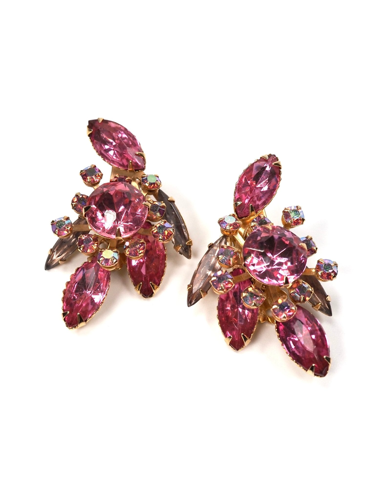 Vintage 1950s Beau Jewels Pink Rhinestone Crawler Earrings