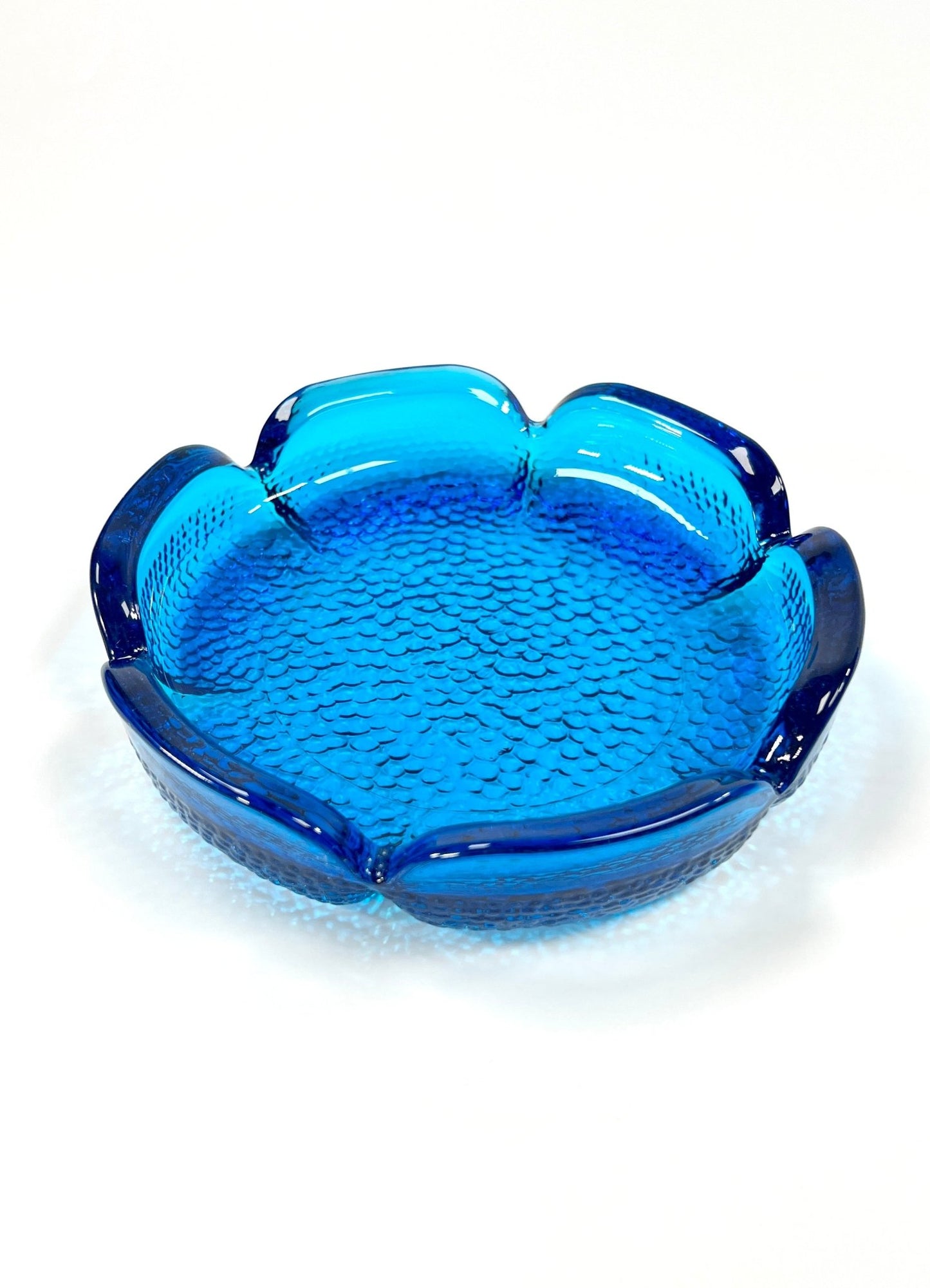 Blenko Blue Textured Glass Lotus Ashtray - Georgie's NYC - Decor