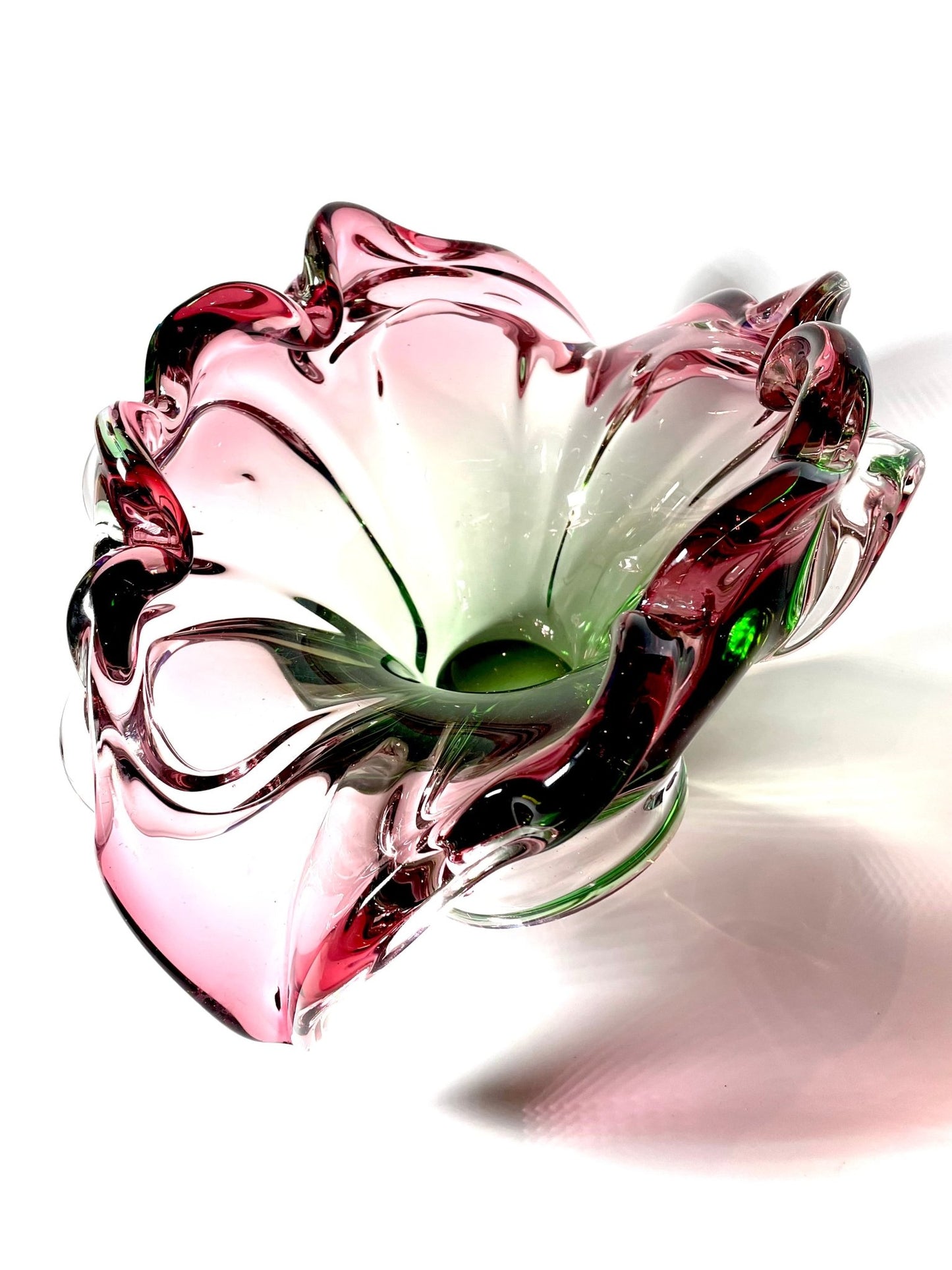Blooming Pink and Green Oversized Murano Bowl - Georgie's NYC - Vases