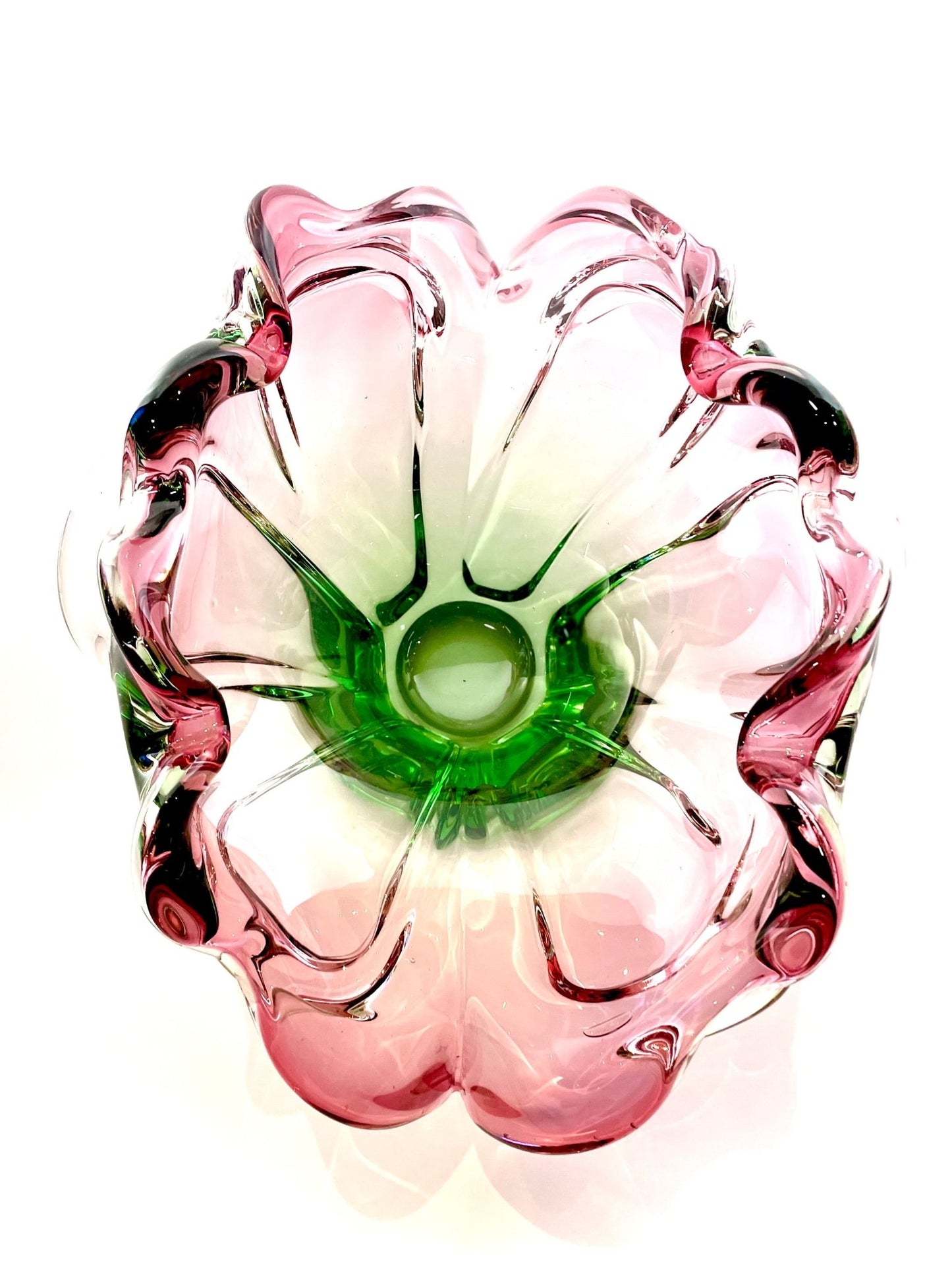 Blooming Pink and Green Oversized Murano Bowl - Georgie's NYC - Vases