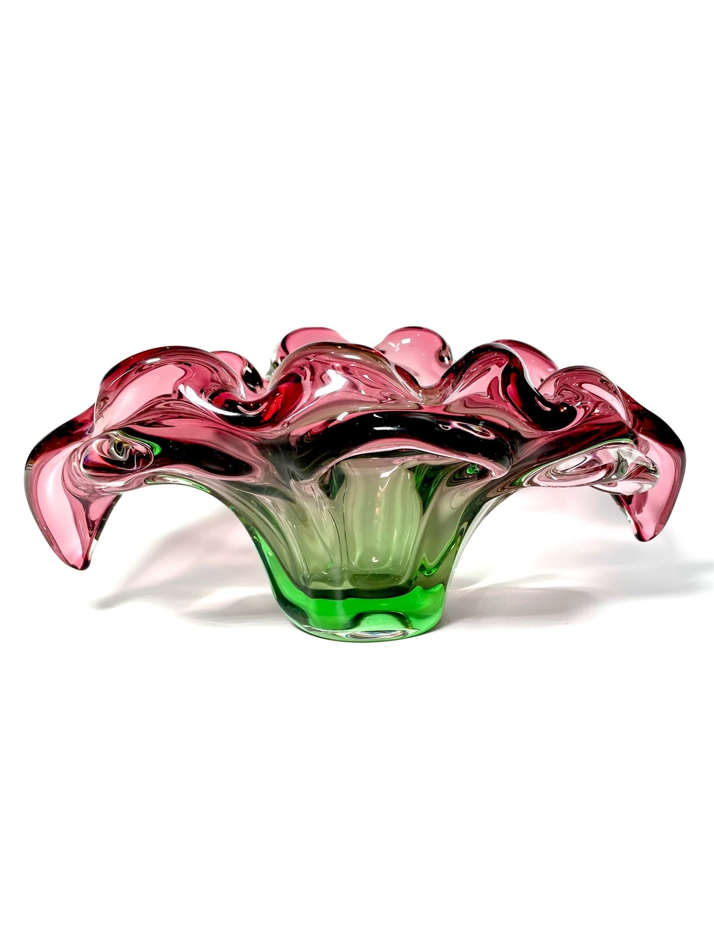 Blooming Pink and Green Oversized Murano Bowl - Georgie's NYC - Vases