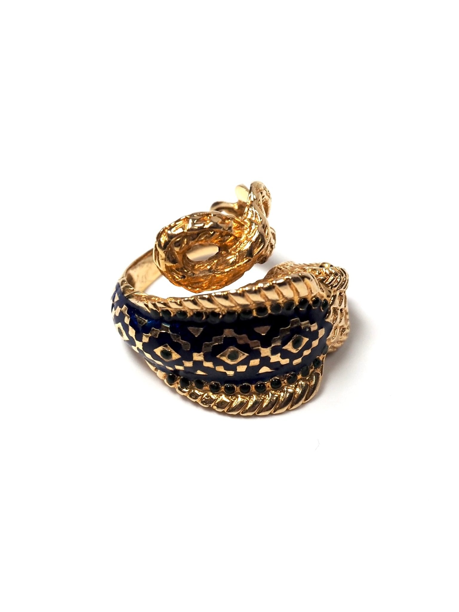 Blue Enamel and 18K Gold King Cobra Snake Ring - Georgie's NYC - Rings
