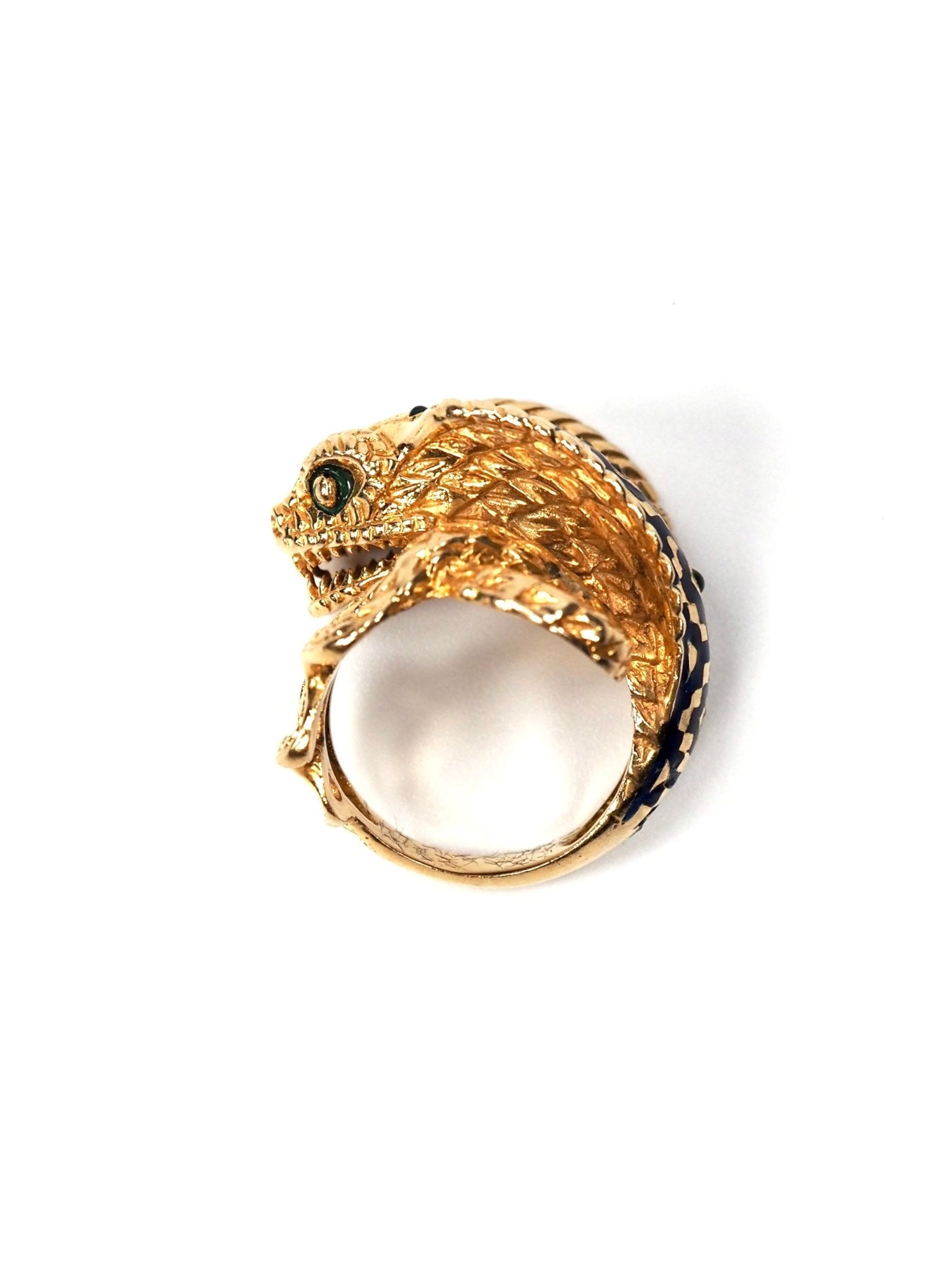 Blue Enamel and 18K Gold King Cobra Snake Ring - Georgie's NYC - Rings