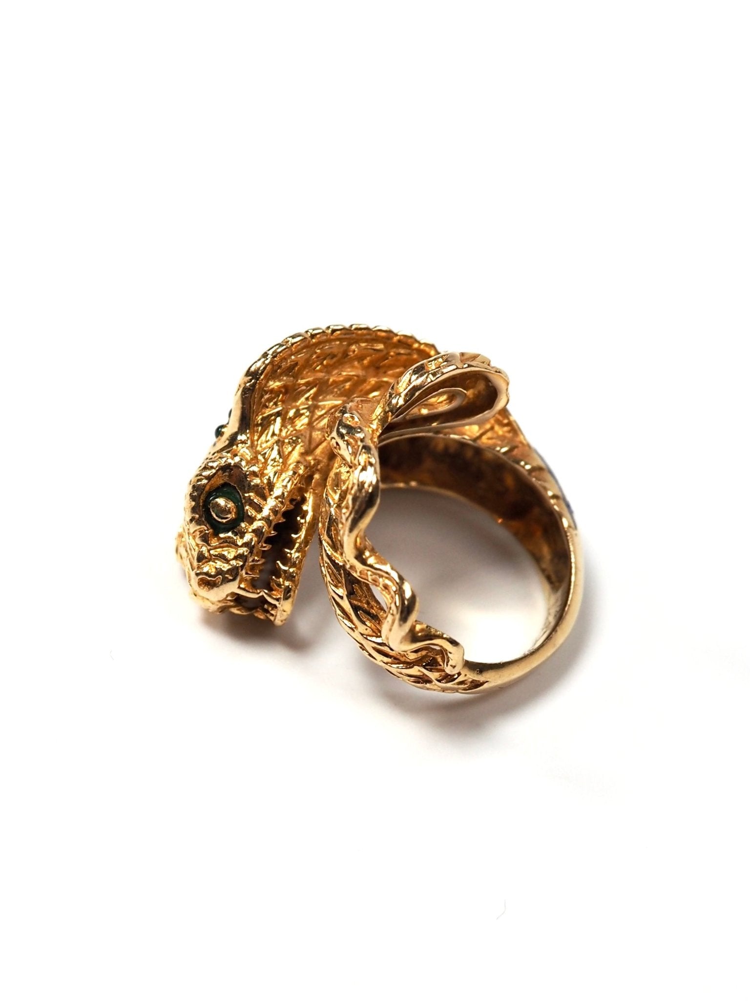 Blue Enamel and 18K Gold King Cobra Snake Ring - Georgie's NYC - Rings