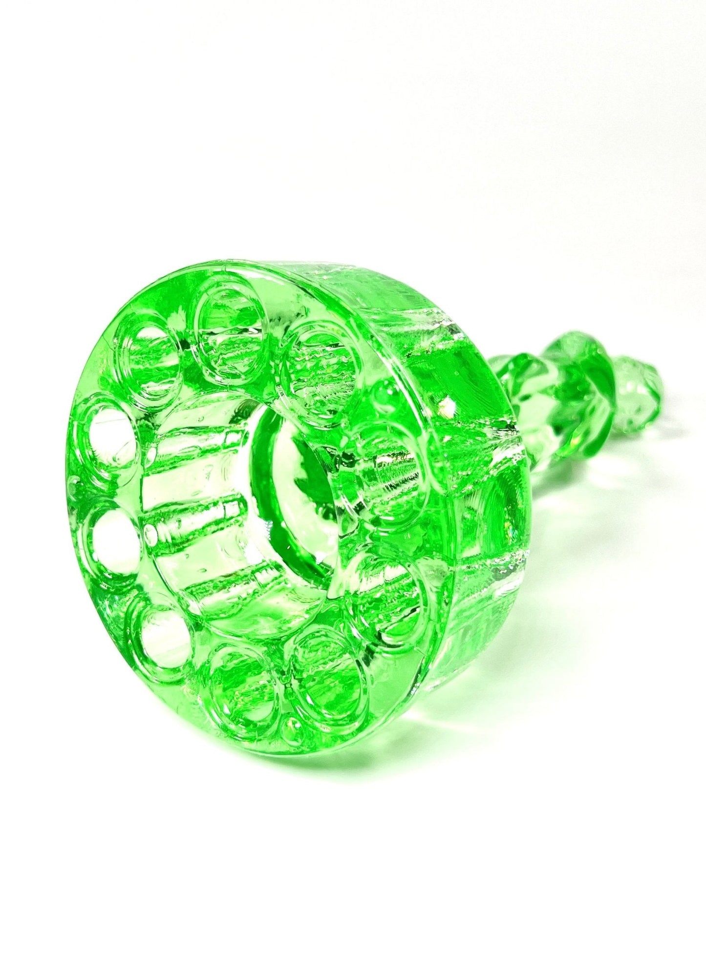 Cambridge Green Uranium Glass Draped Nude Woman Flower Frog - Georgie's NYC - Vases